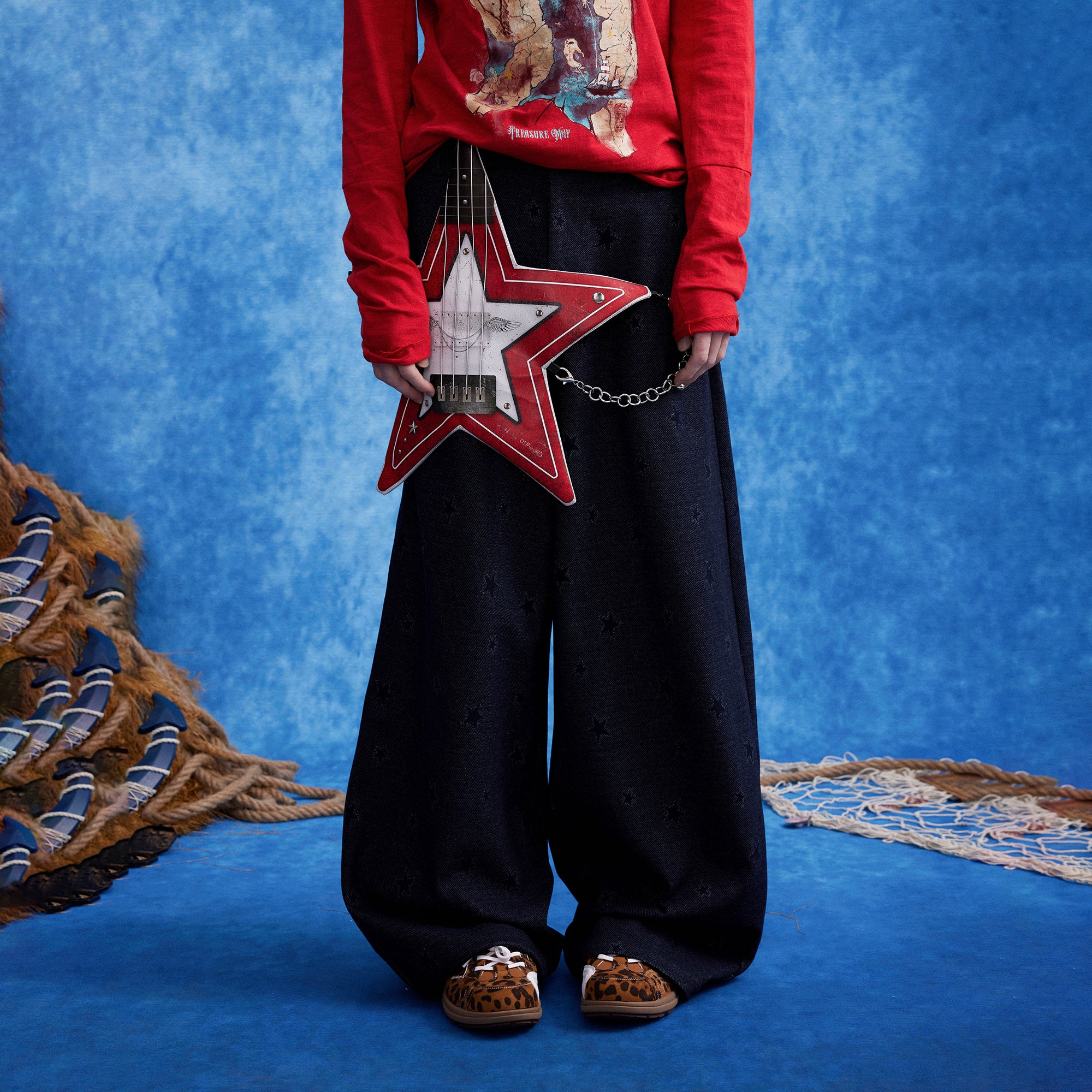 OIPWORD Star-Jacquard Wide-Leg Pants