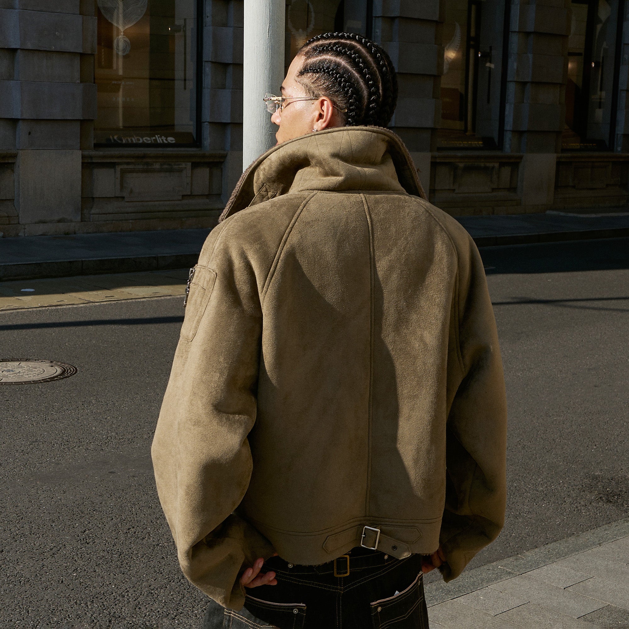 STEEPC Asym Zip Suede Shearling Jacket