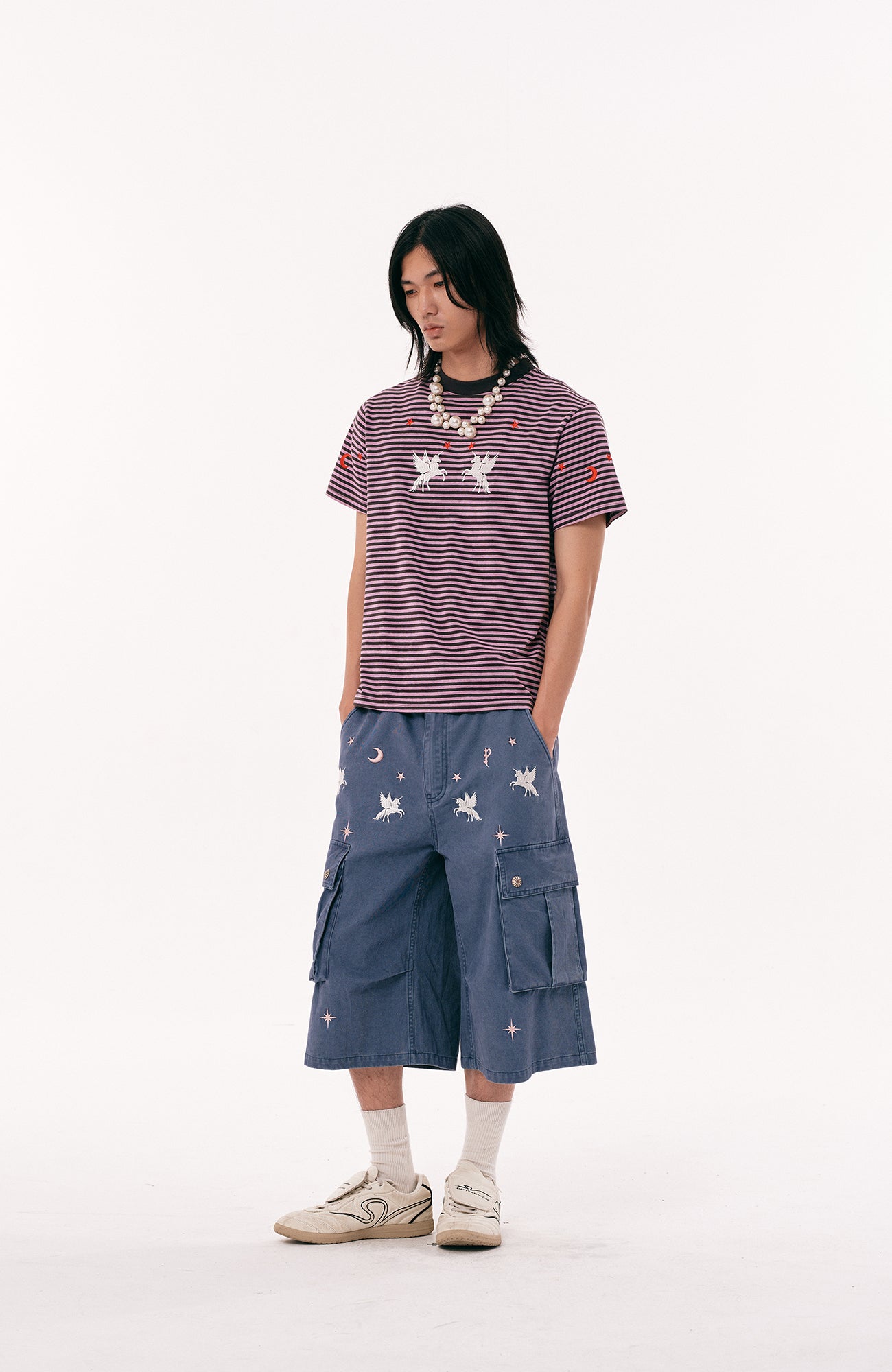 PASET Unicorn Embroidered Cargo Shorts