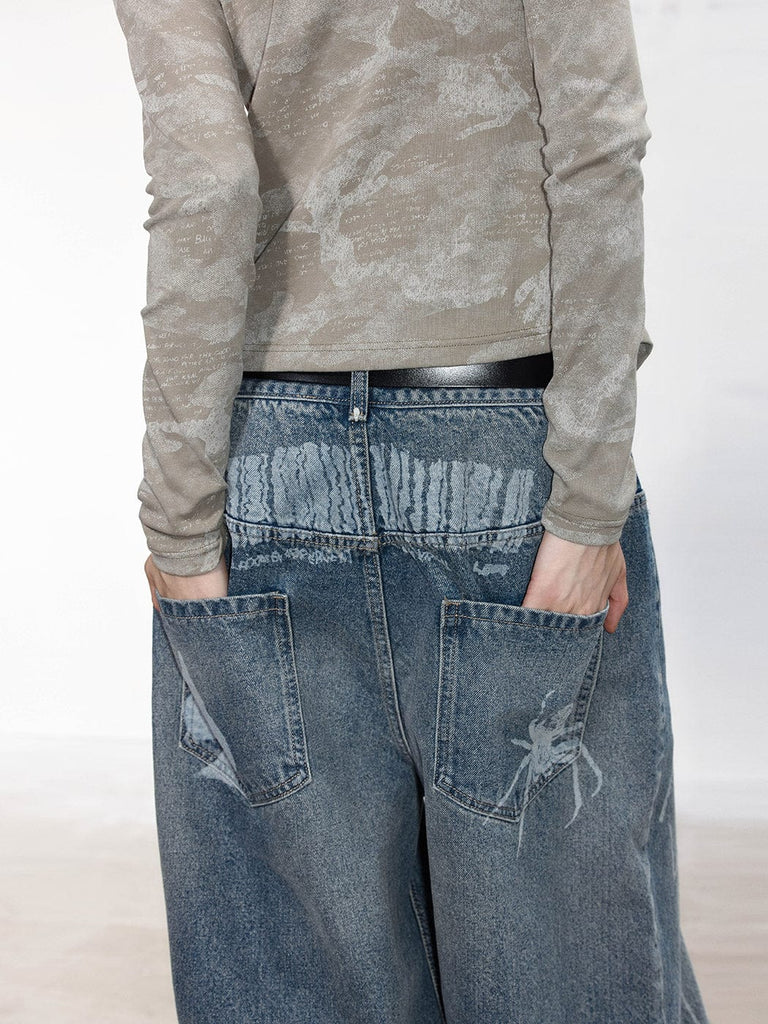 49PERCENT LABELROOM Scribble Pattern Straight Jeans, premium urban and streetwear designers apparel on PROJECTISR.com, 49PERCENT