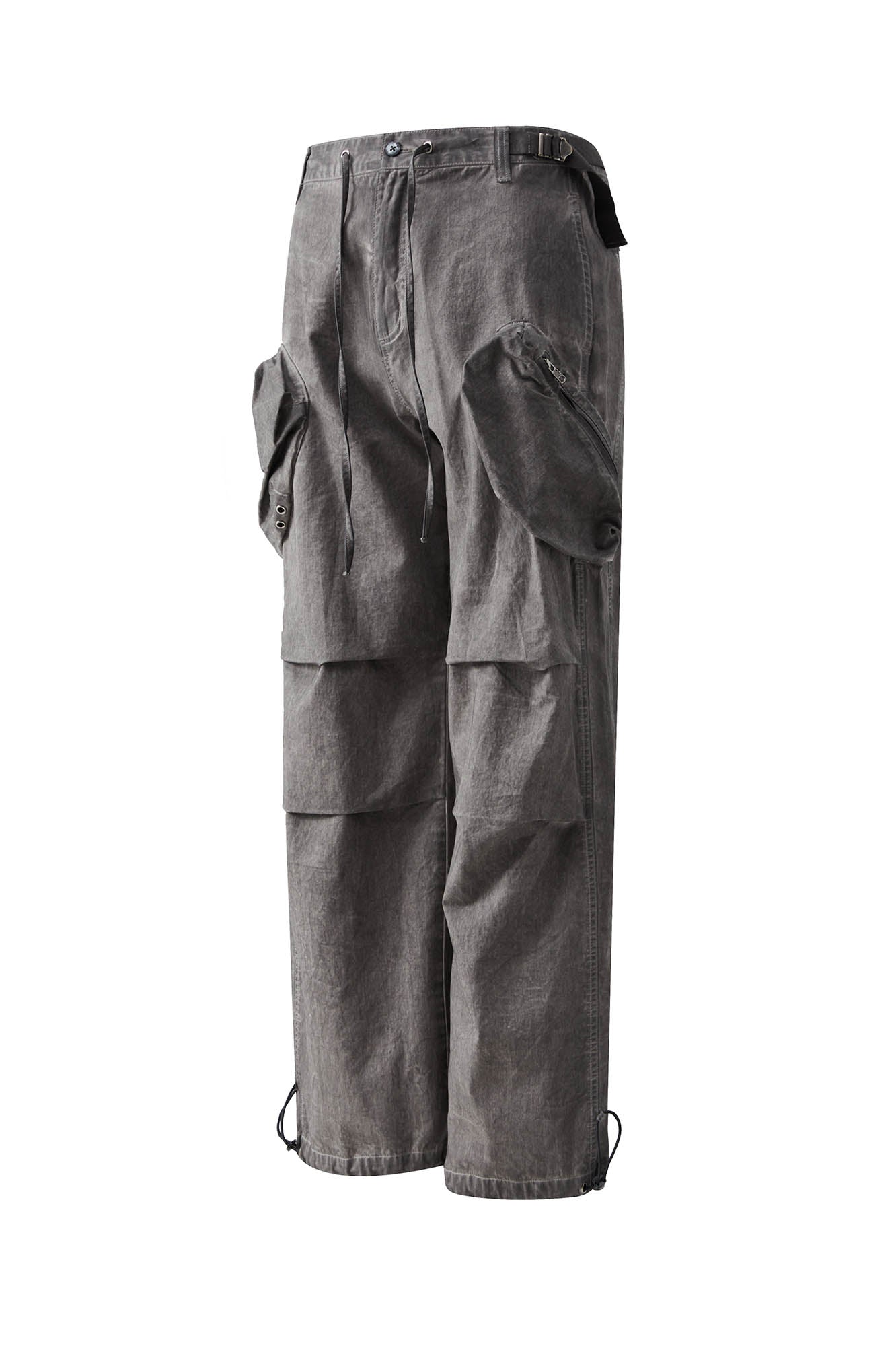 ORGANIC EMOTION Multi-Pocket Crinkled Drawstring Cargo Pants, premium urban and streetwear designers apparel on PROJECTISR.com, ORGANIC EMOTION