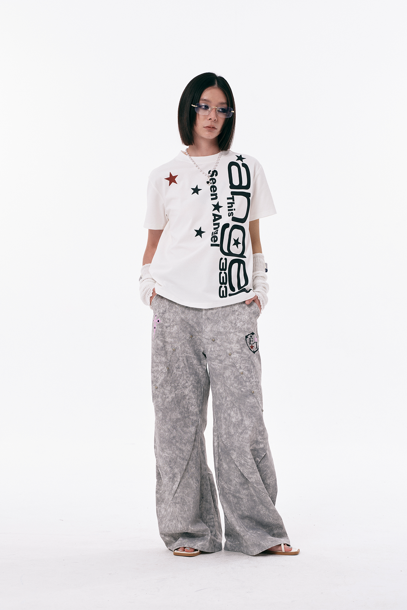 PASET Distressed Marbled Curved Pants