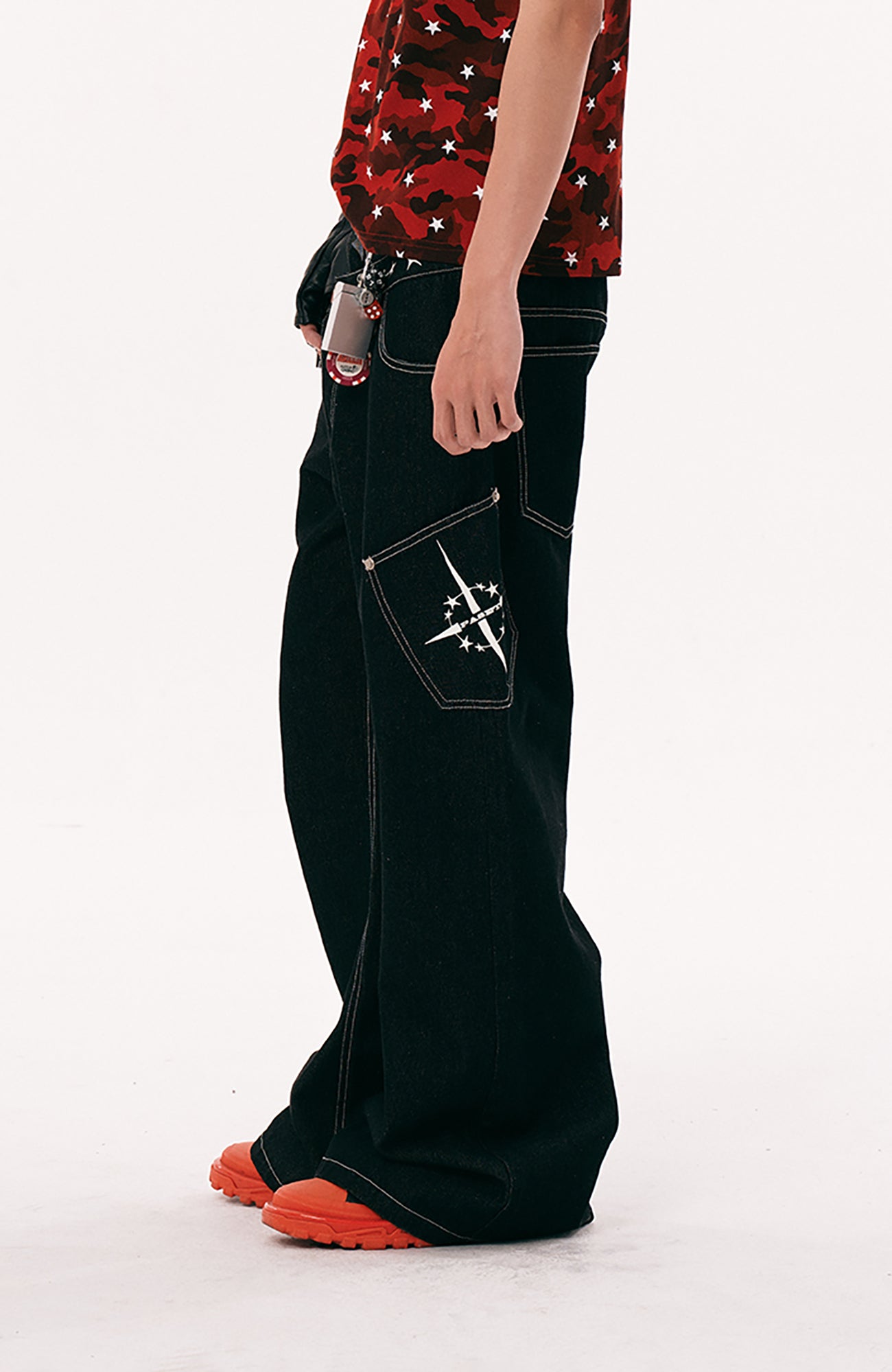 PASET Camo Double Waist Embroidered Jeans
