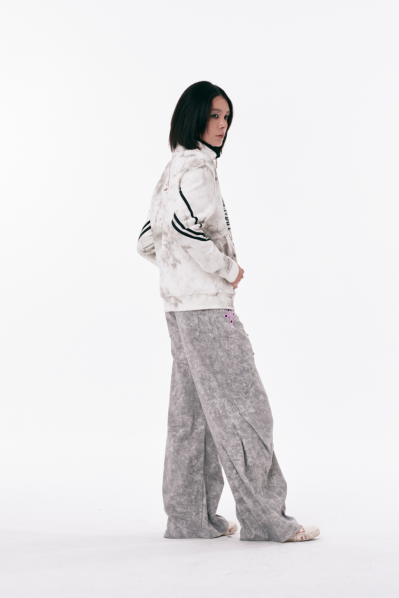 PASET Distressed Marbled Curved Pants