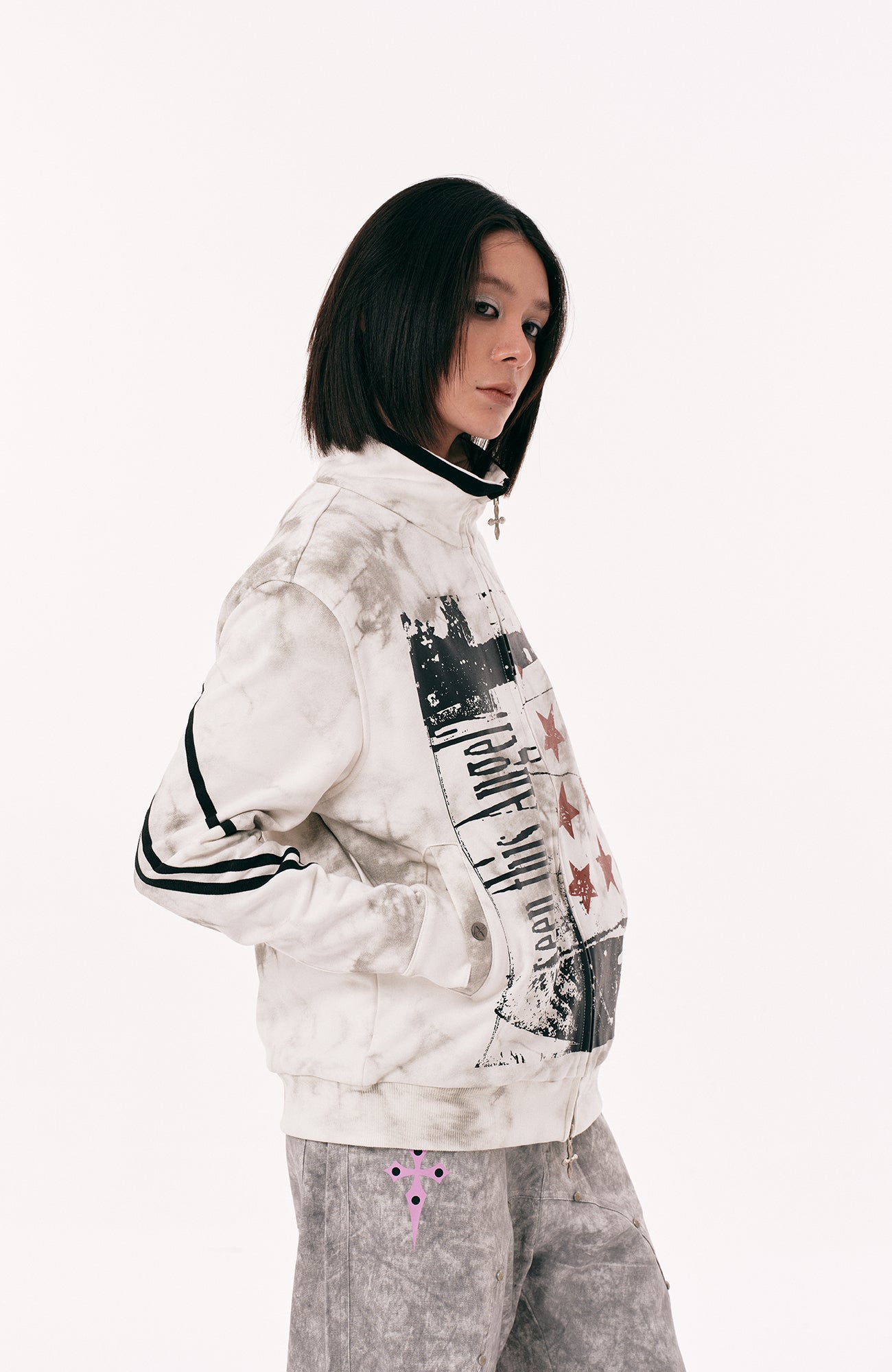 PASET Dirty Wash Star Graphic Track Jacket