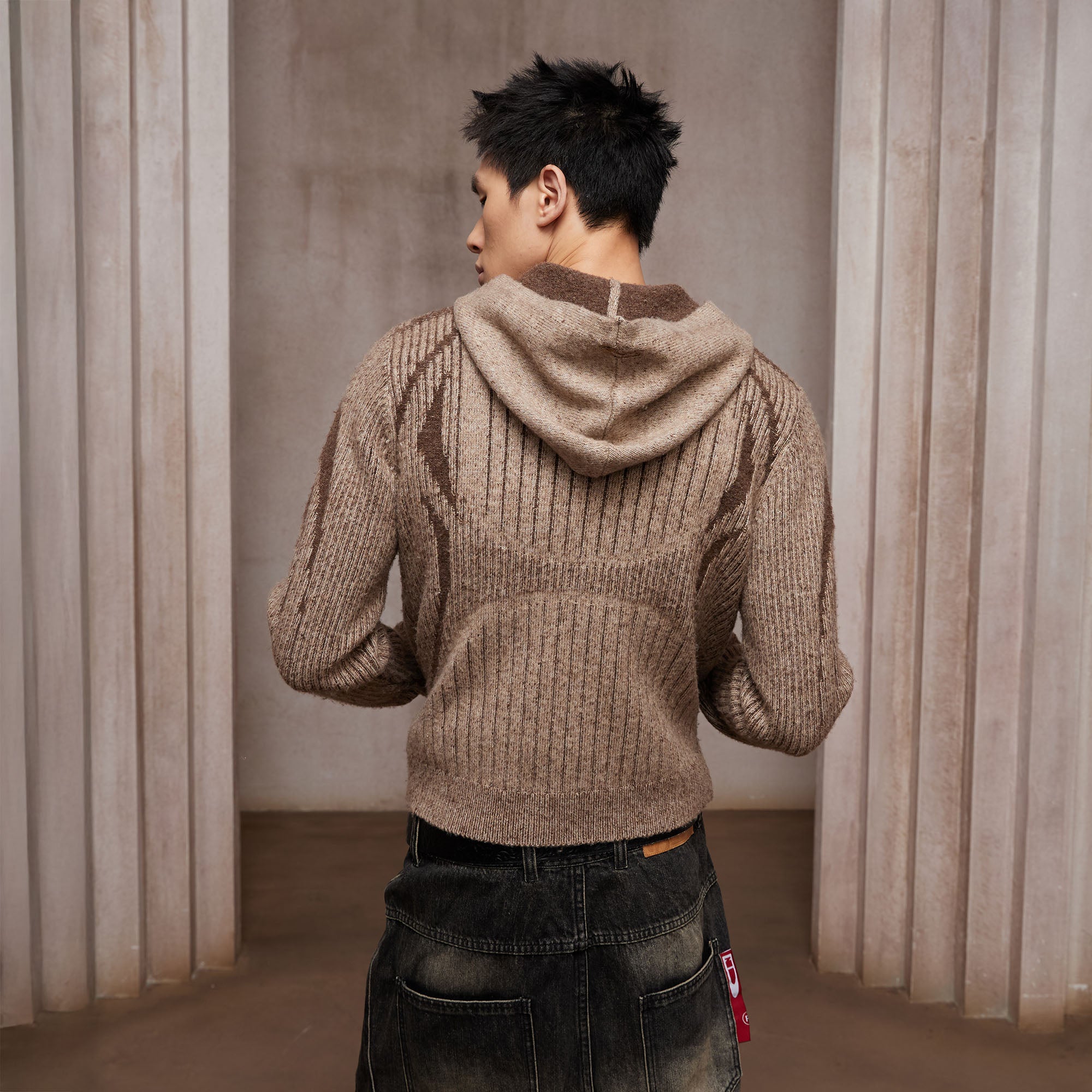 DND4DES Contrast Wool-Blend Hooded Zip Cardigan