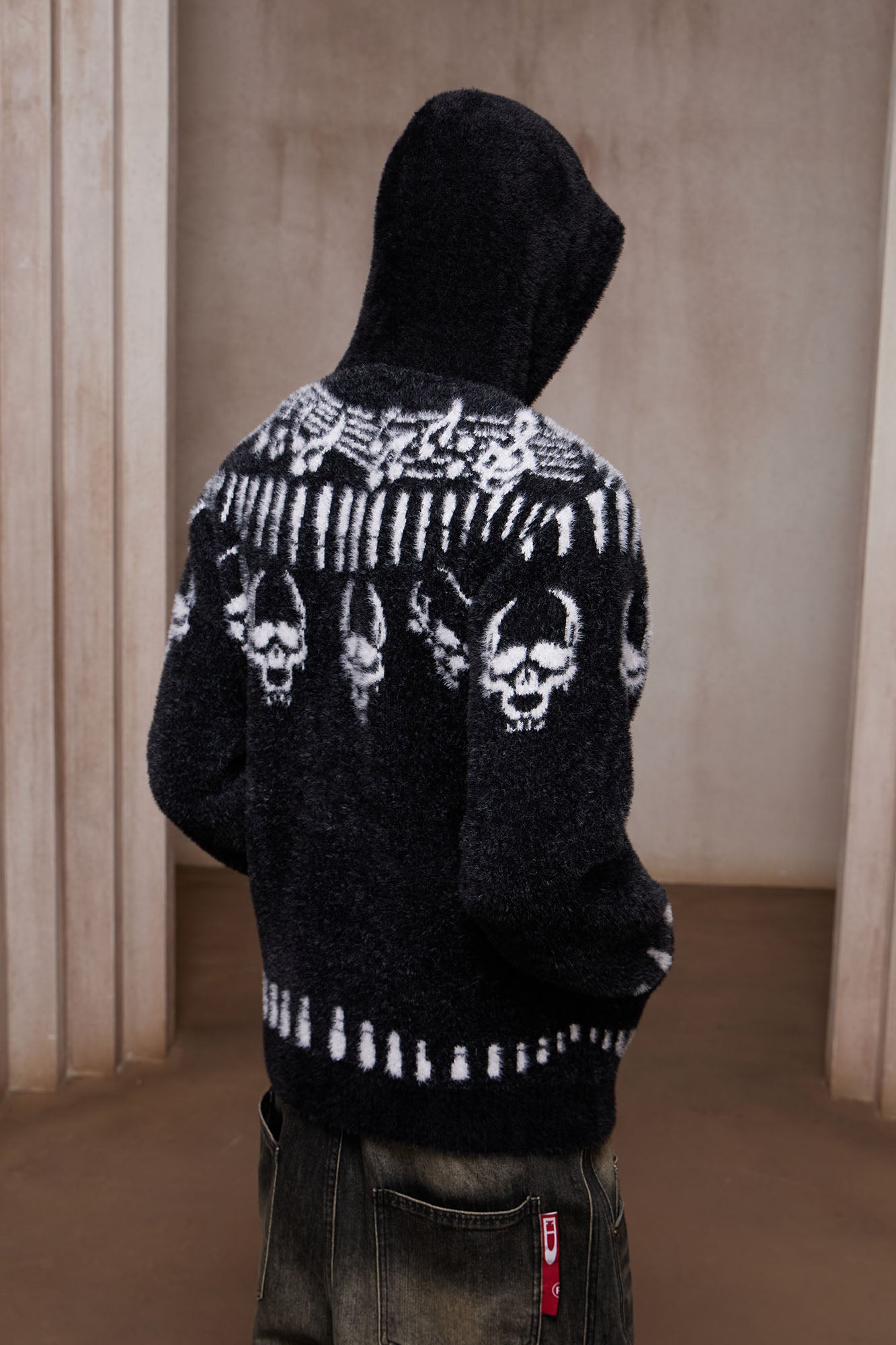 DND4DES Faux Mink Skull Jacquard Hooded Jacket
