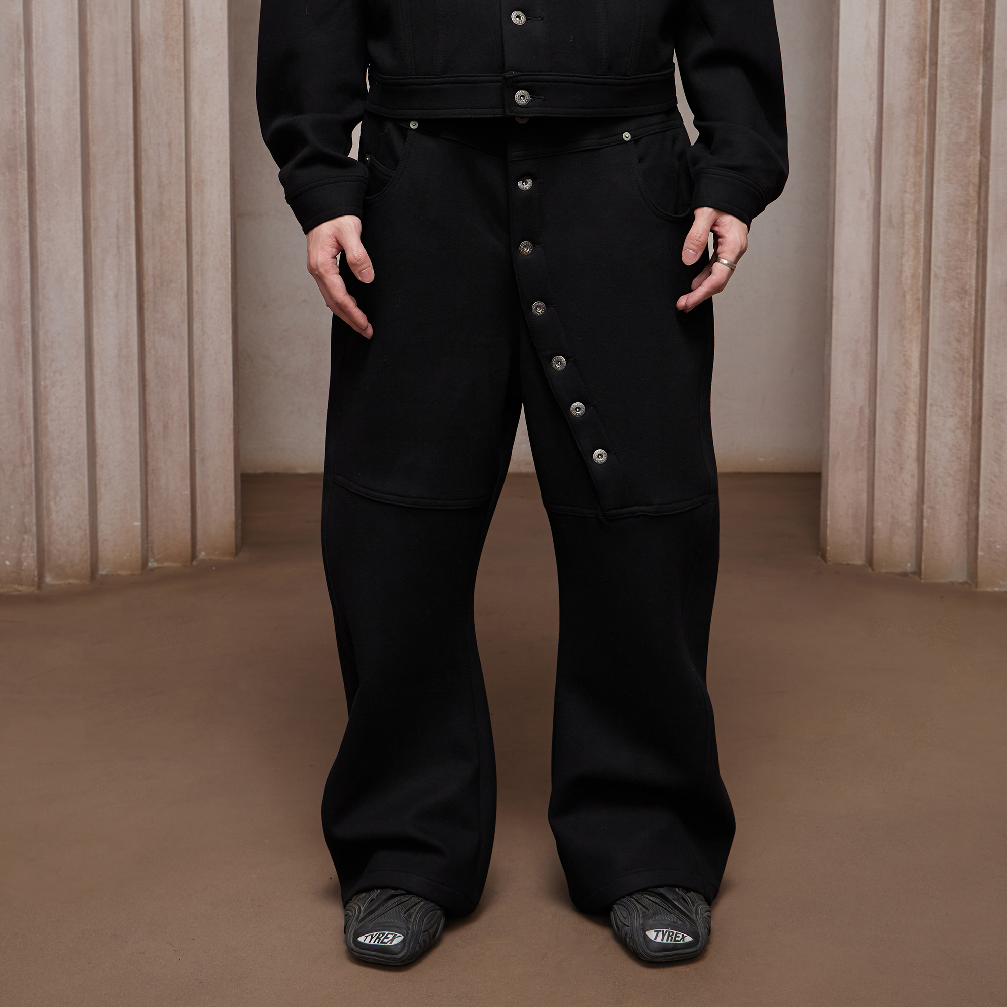 DND4DES Asym Buttoned Wool-Blend Oversized Pants