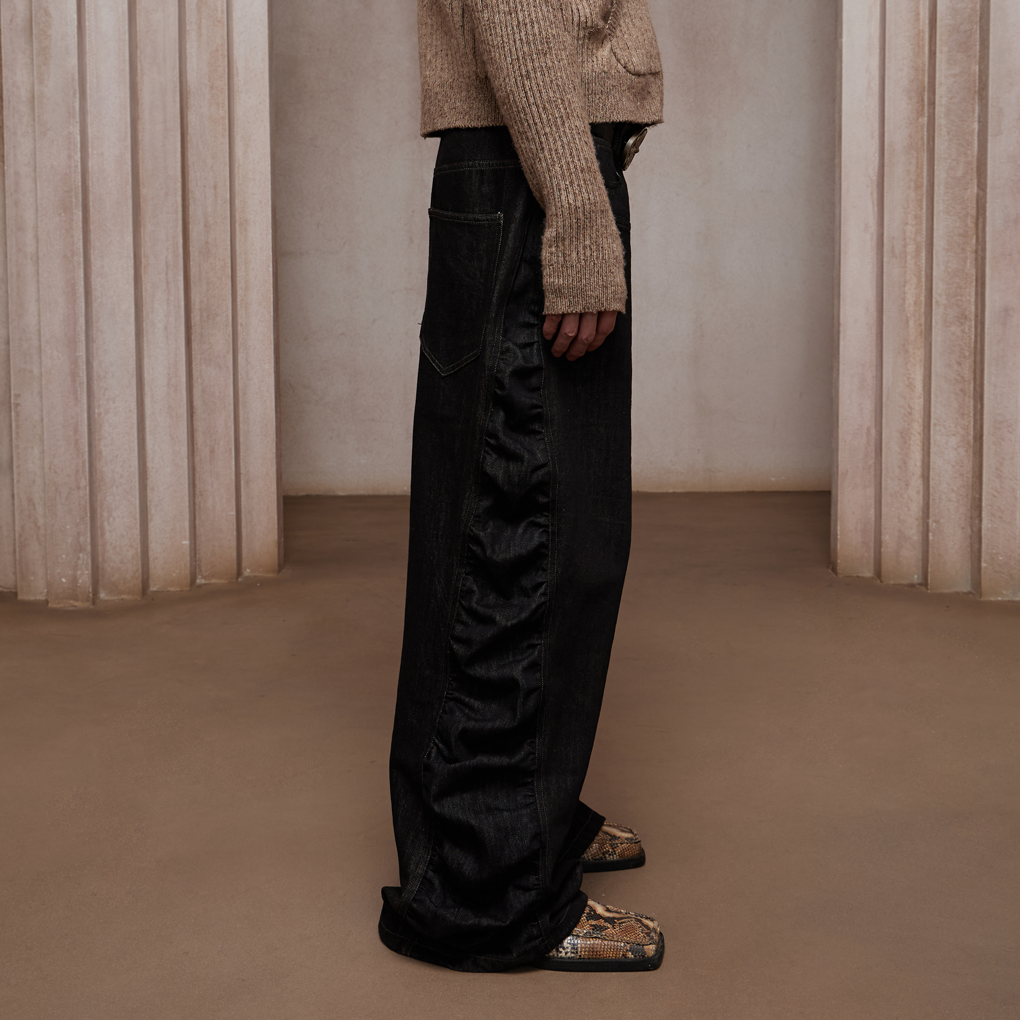 DND4DES Asym Button-Fly Ruched Baggy Jeans