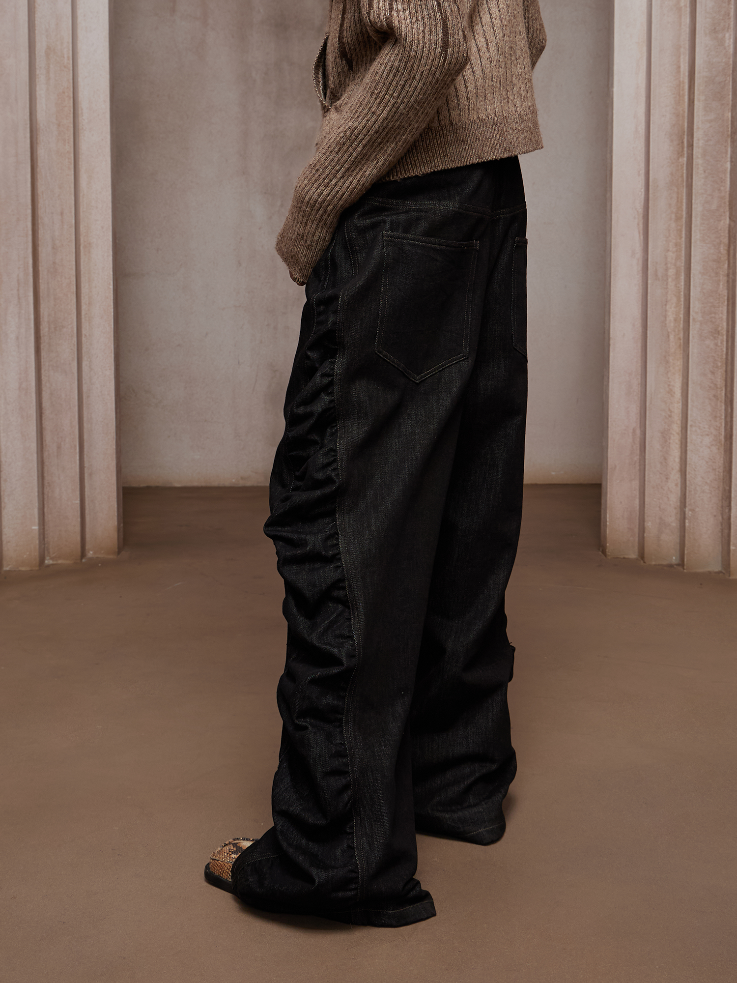 DND4DES Asym Button-Fly Ruched Baggy Jeans