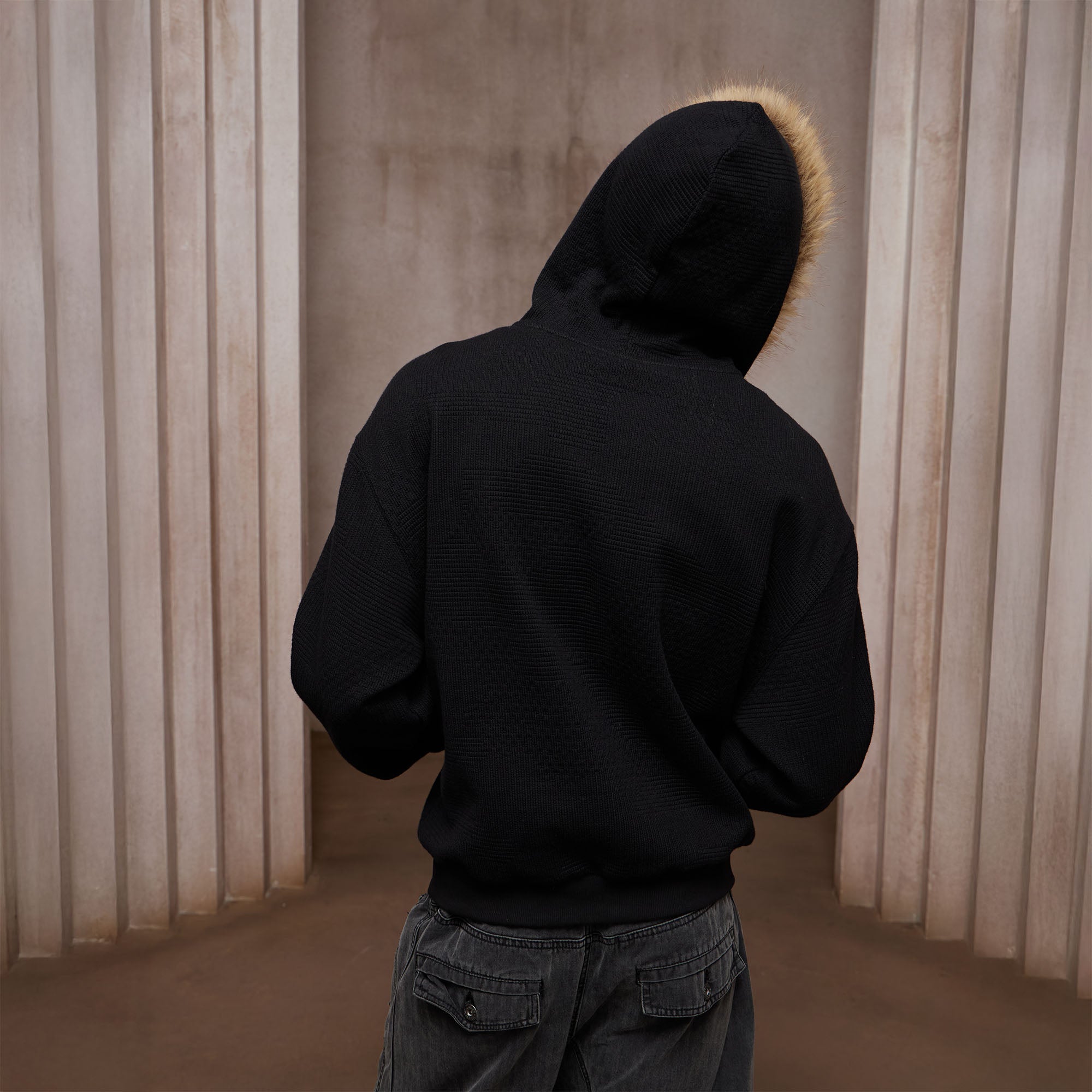 DND4DES Detachable Faux Fur Trim Hooded Jacket