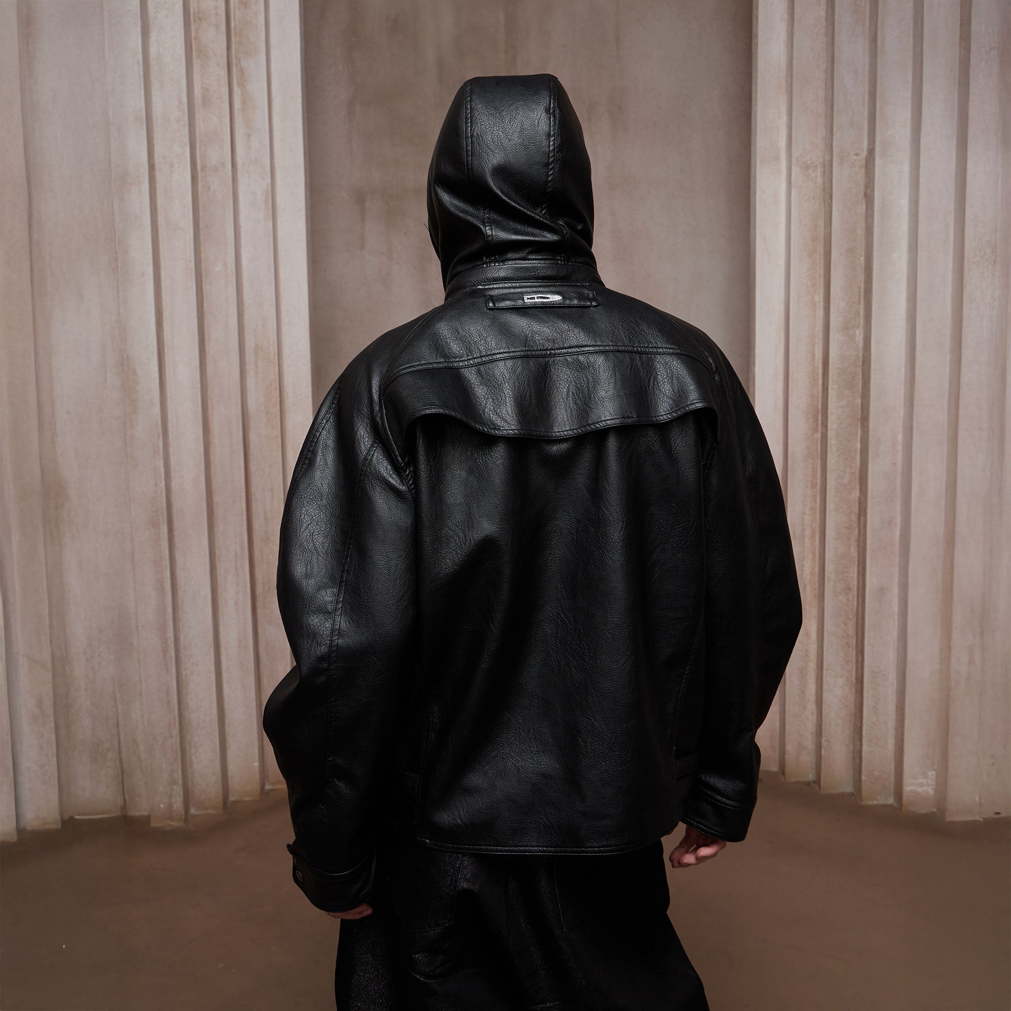 DND4DES Retro Buckle Faux Leather Hooded Jacket