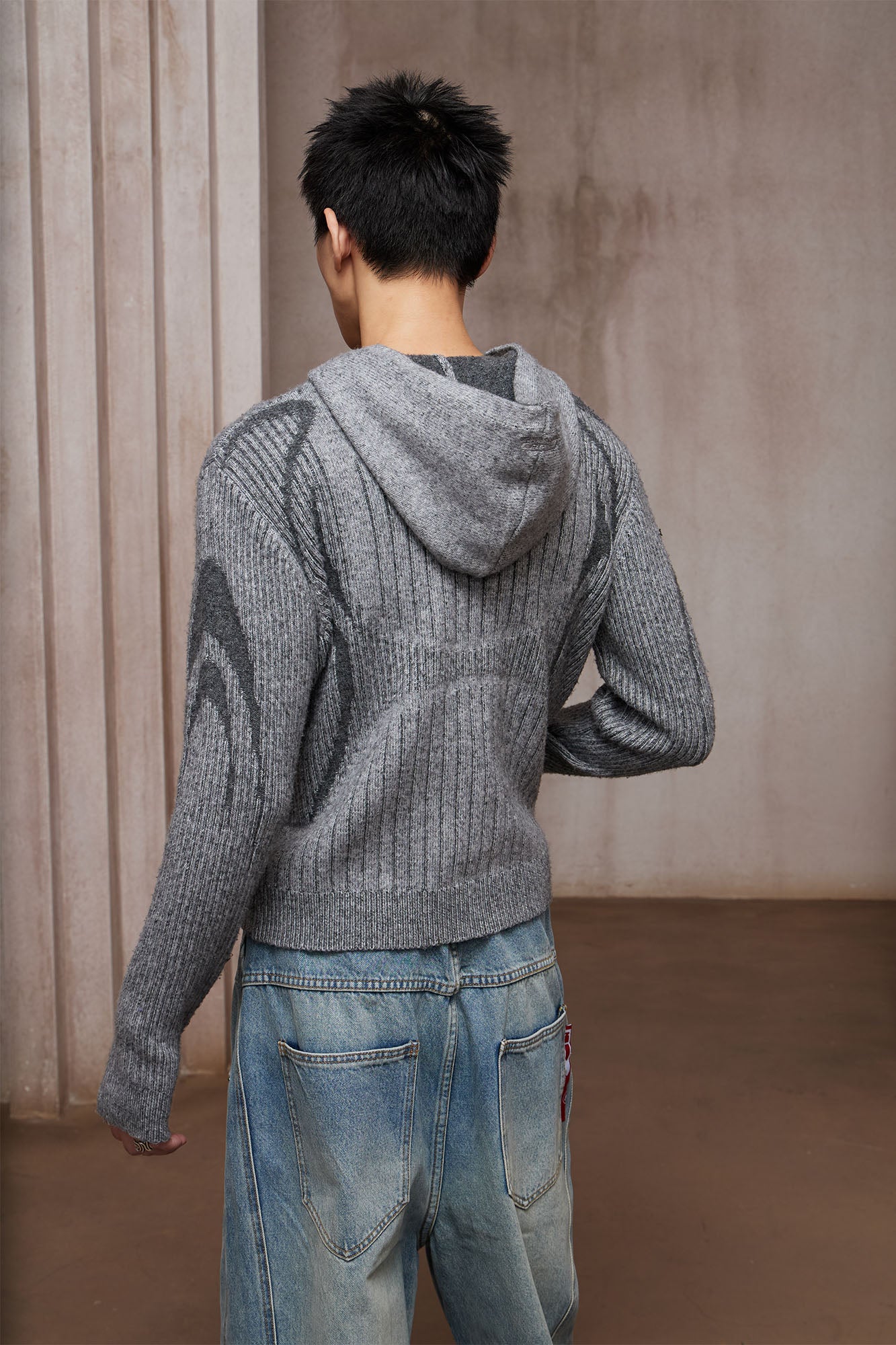 DND4DES Contrast Wool-Blend Hooded Zip Cardigan