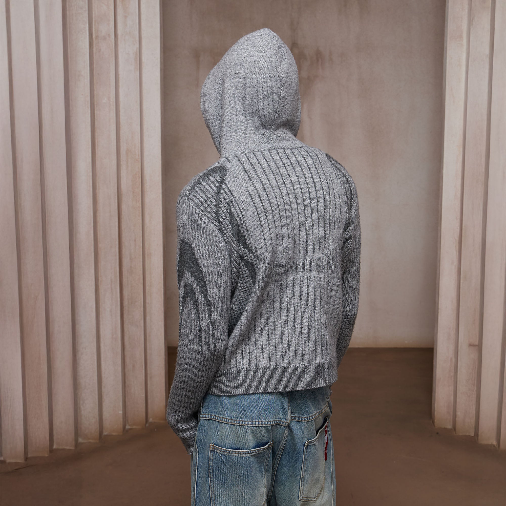 DND4DES Contrast Wool-Blend Hooded Zip Cardigan