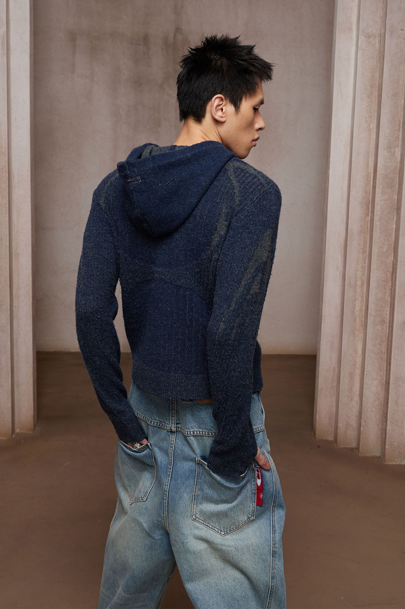 DND4DES Contrast Wool-Blend Hooded Zip Cardigan