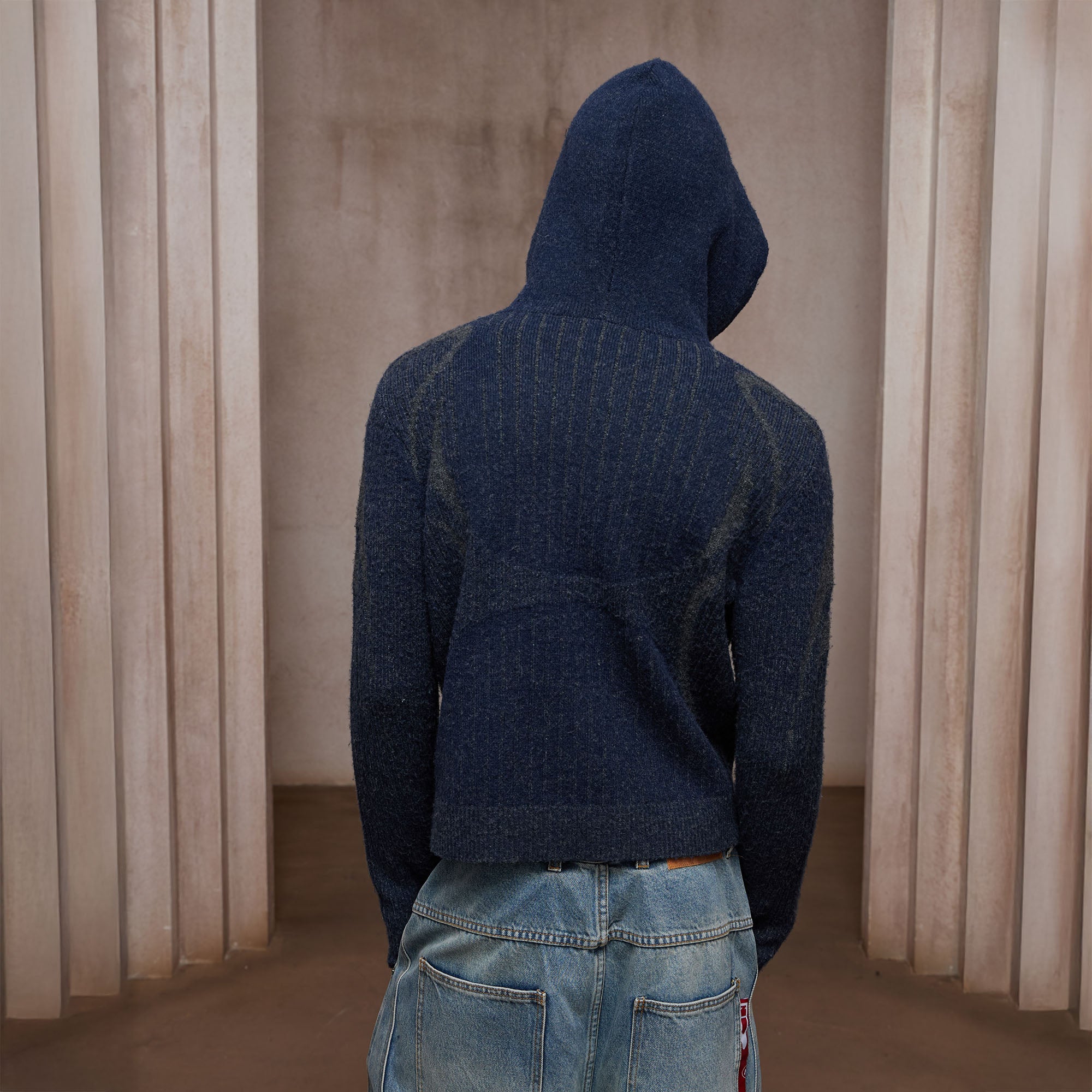 DND4DES Contrast Wool-Blend Hooded Zip Cardigan