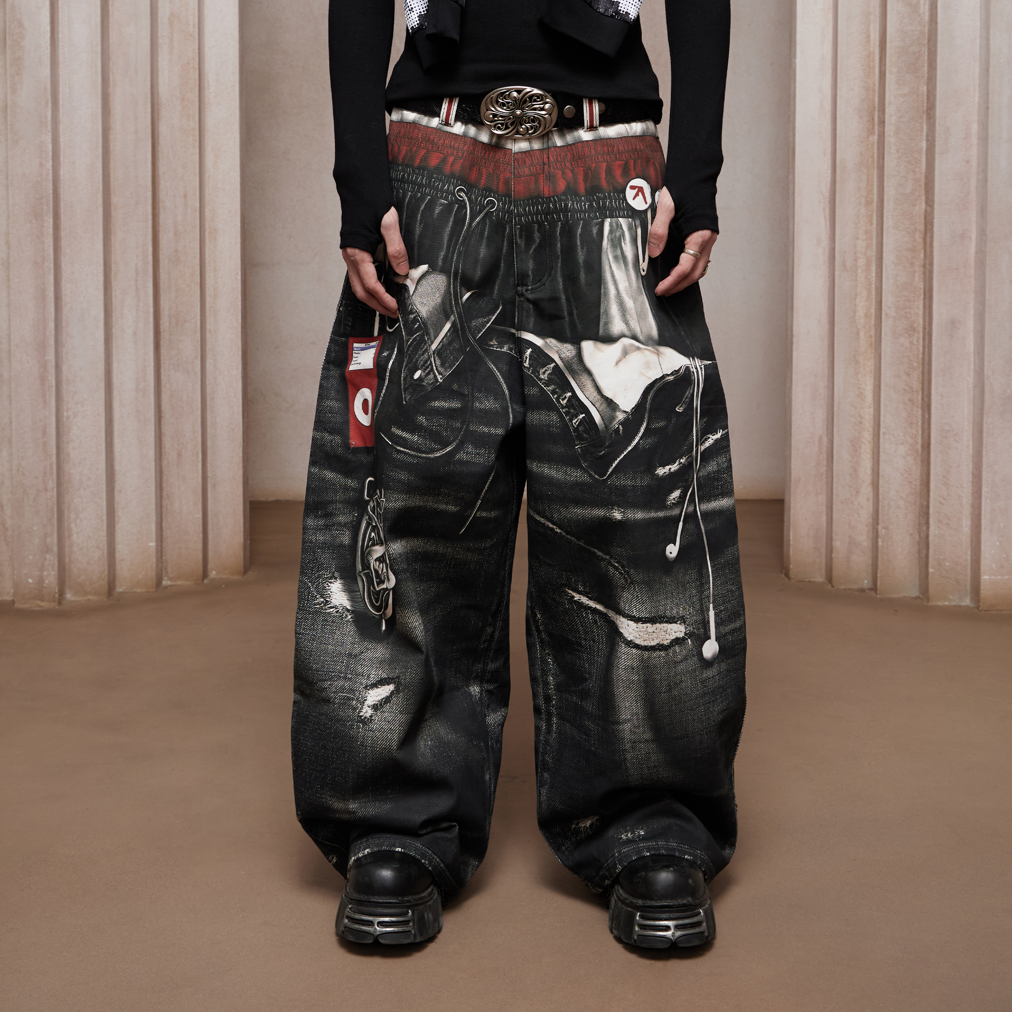 DND4DES Triple-Waist Graphic Wide-Leg Denim Pants