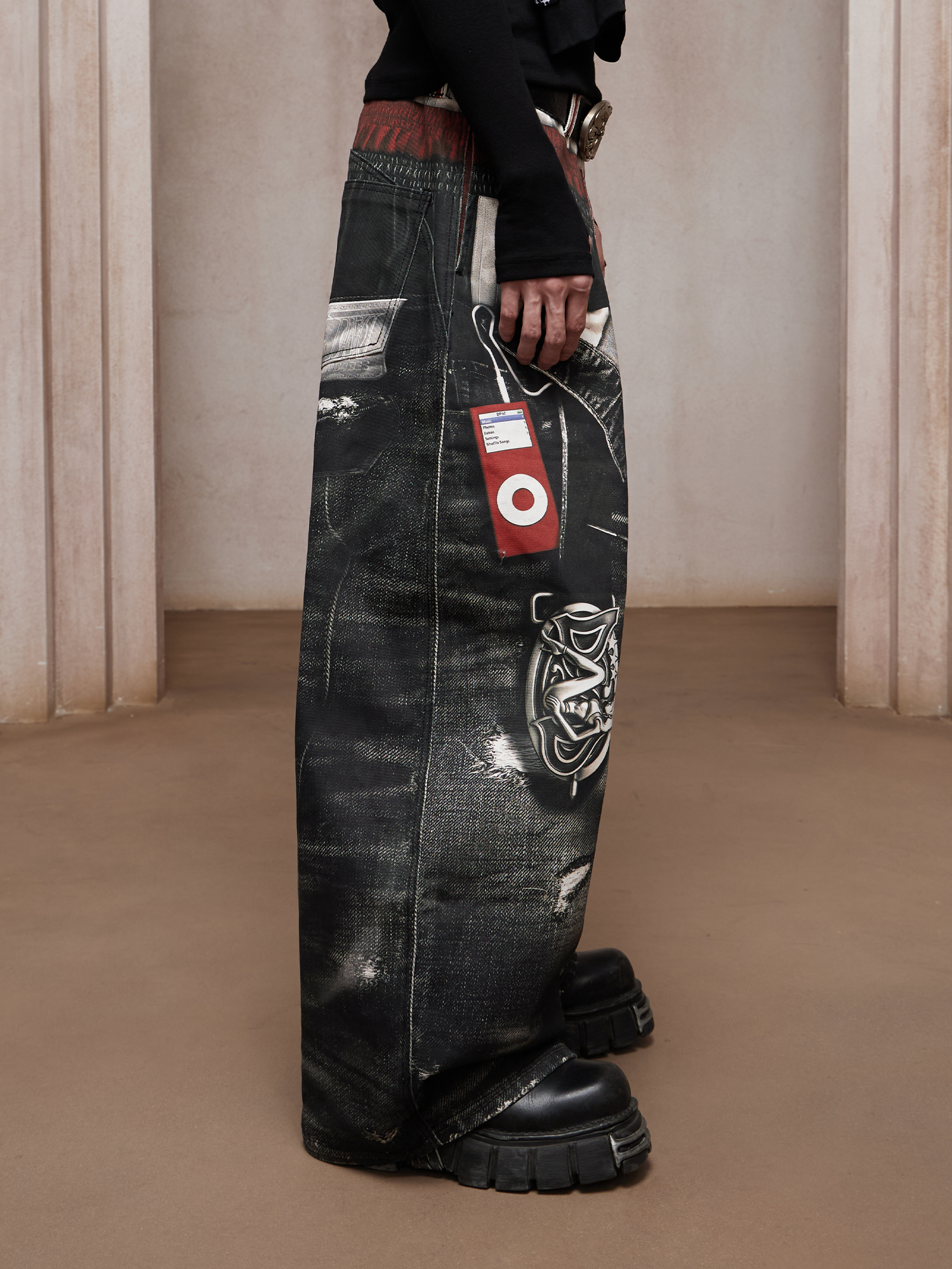 DND4DES Triple-Waist Graphic Wide-Leg Denim Pants DND4DES Triple-Waist Graphic Wide-Leg Denim Pants