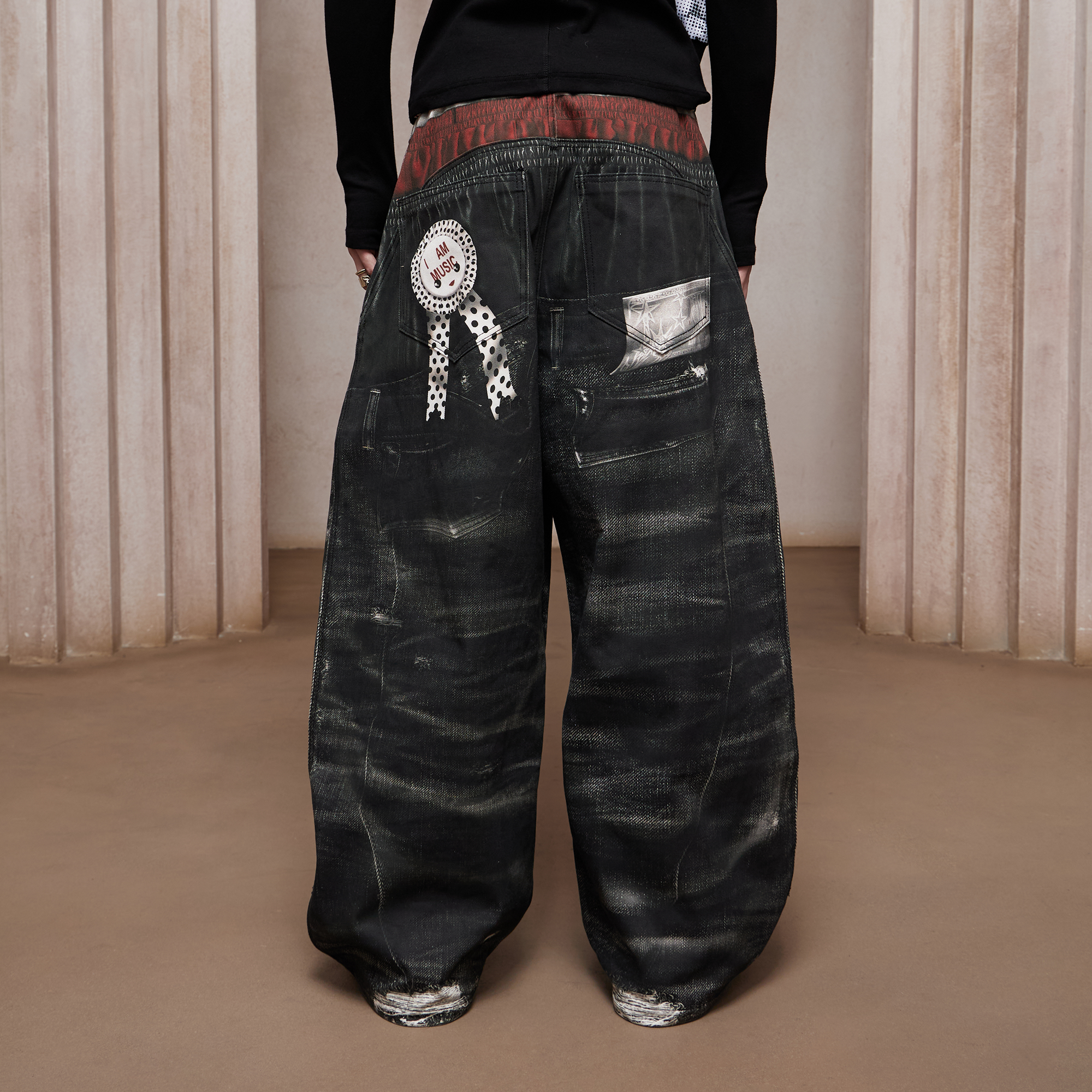 DND4DES Triple-Waist Graphic Wide-Leg Denim Pants