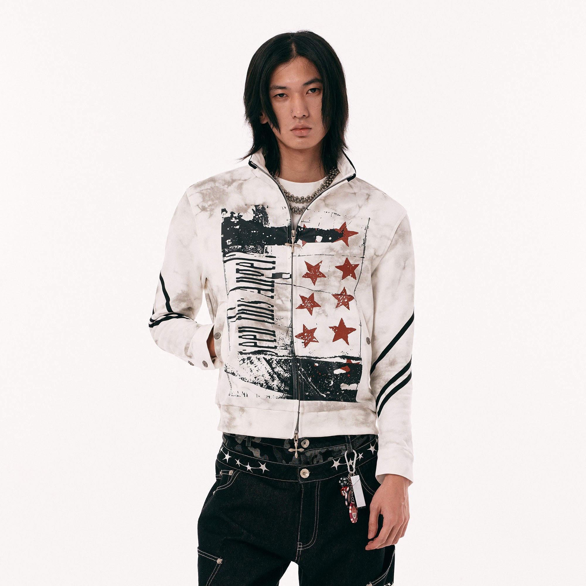 PASET Dirty Wash Star Graphic Track Jacket