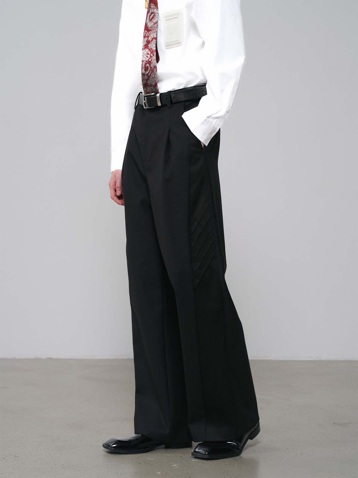 FACEONLAB Pleated Spliced Wool-Blend Trousers