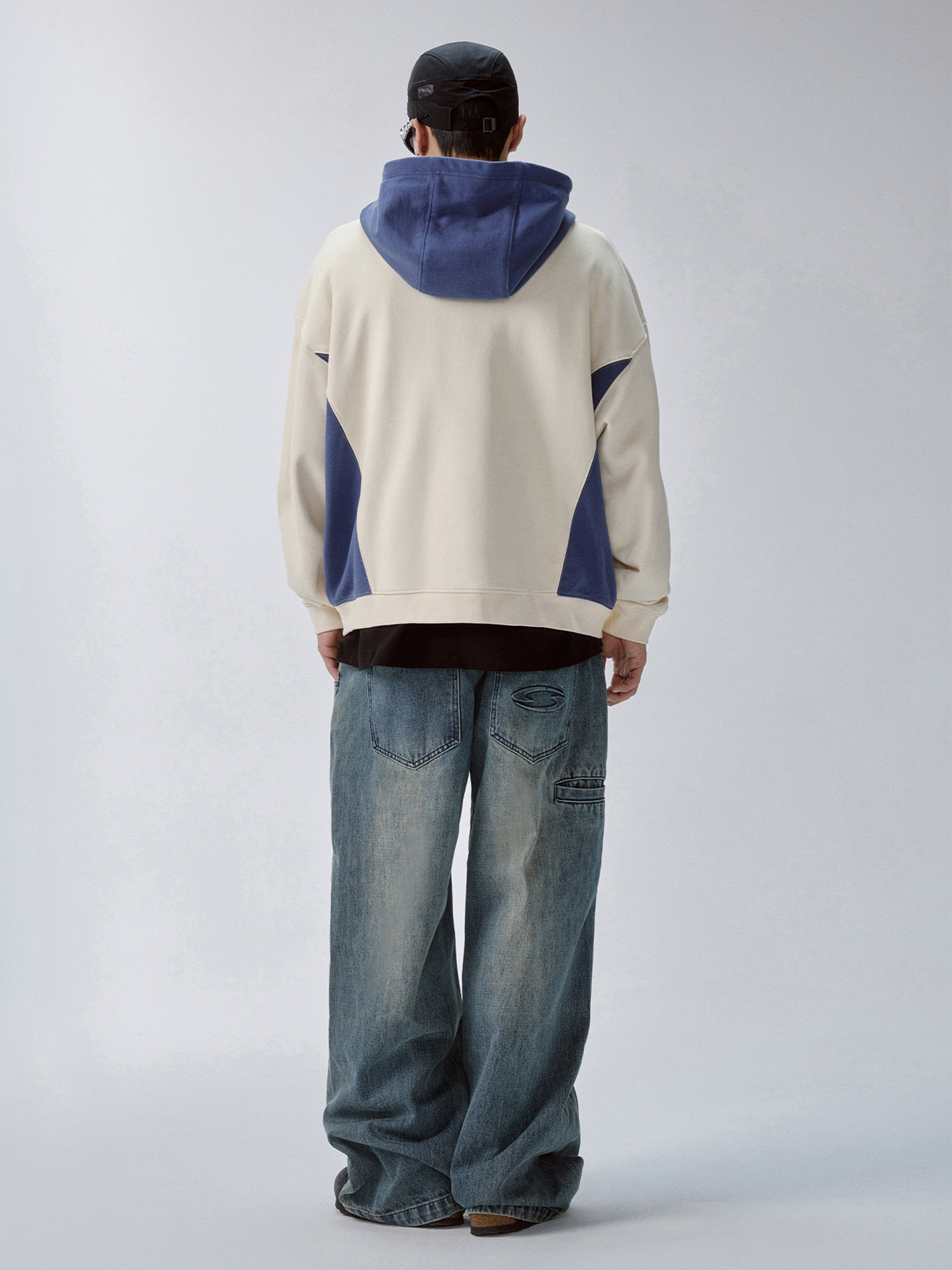 F2CE Contrast Paneled Funnel-Hood Pullover