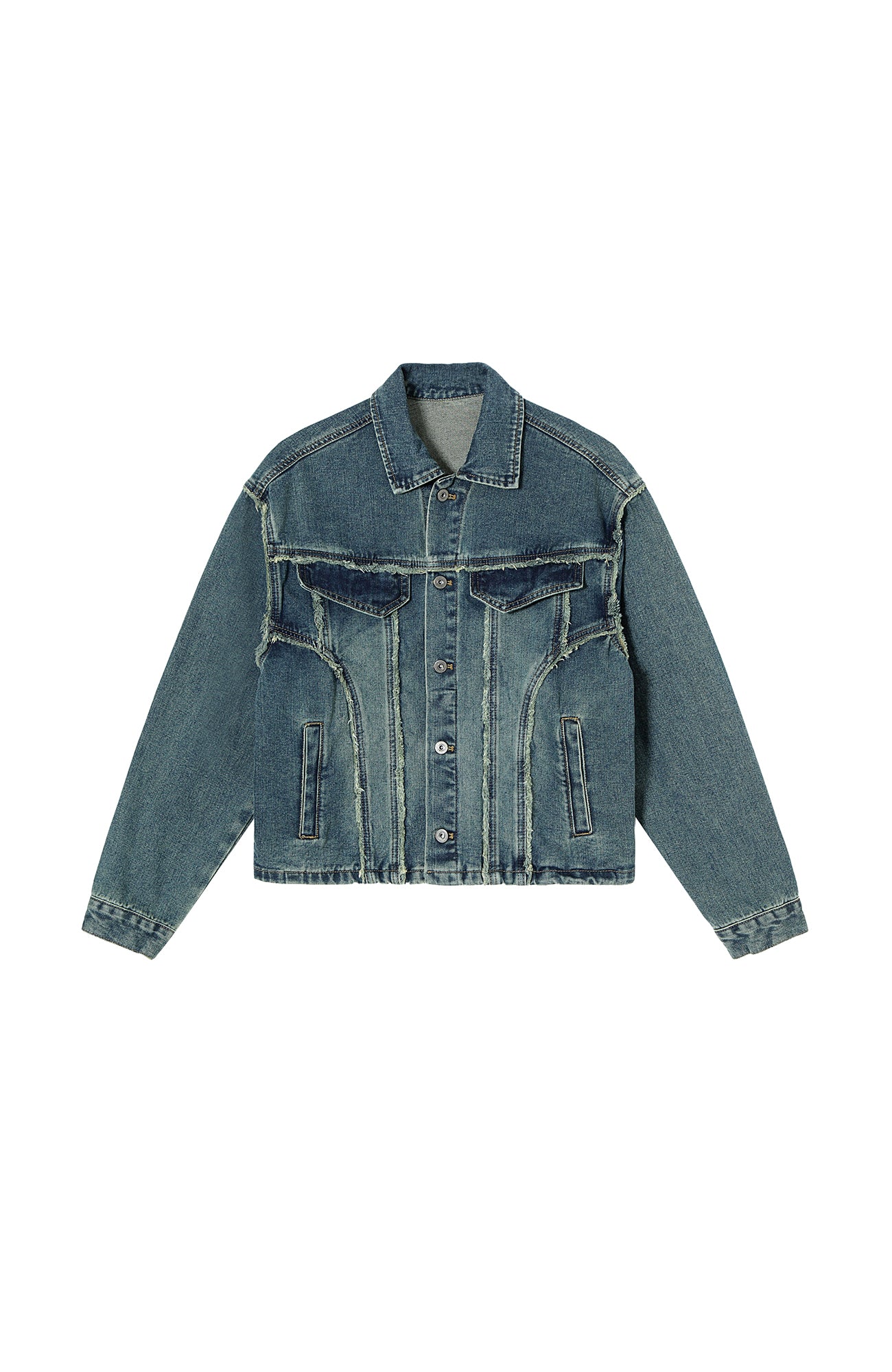 CLP Frayed Paneled Washed Denim Jacket, premium urban and streetwear designers apparel on PROJECTISR.com, CLP