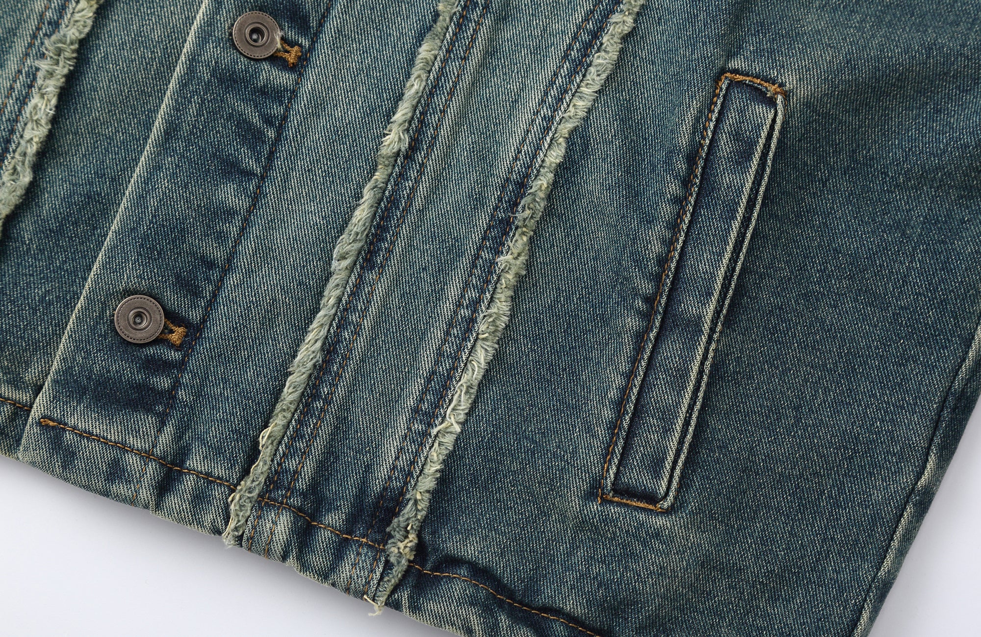 CLP Frayed Paneled Washed Denim Jacket, premium urban and streetwear designers apparel on PROJECTISR.com, CLP