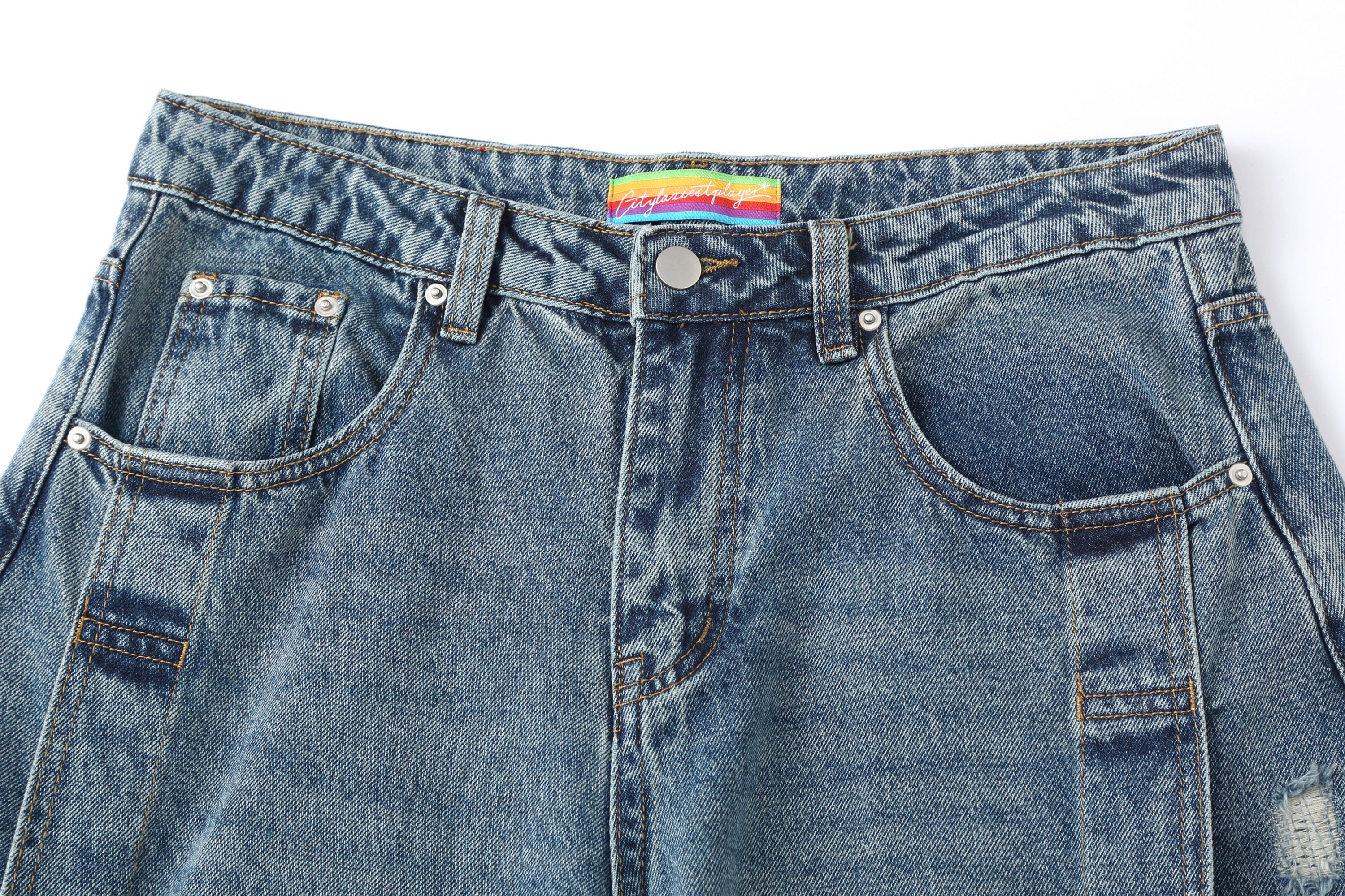 CLP Pleated Knee Wide-Leg Denim Pants