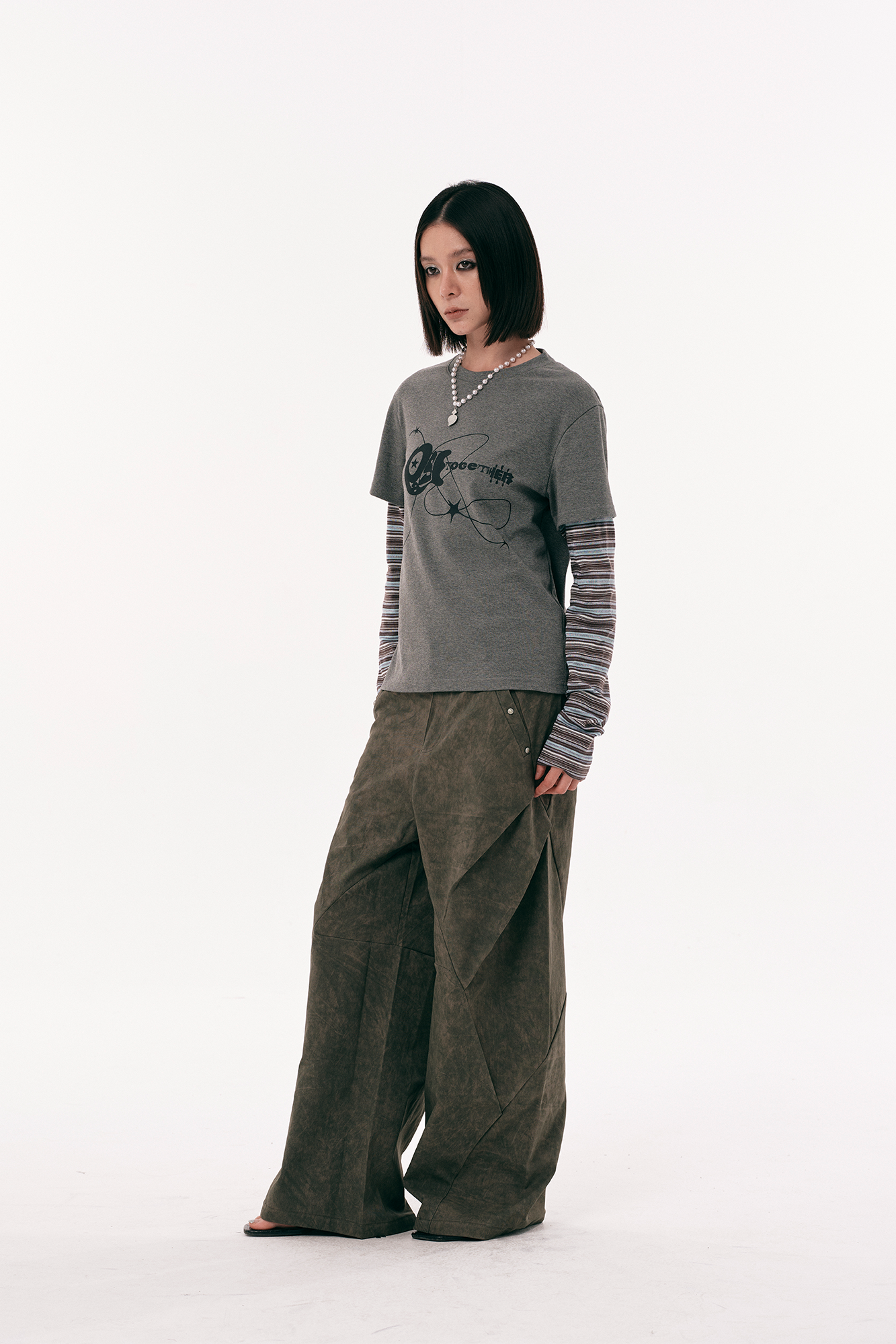 PASET Distressed Paneled Folded Curved Pants