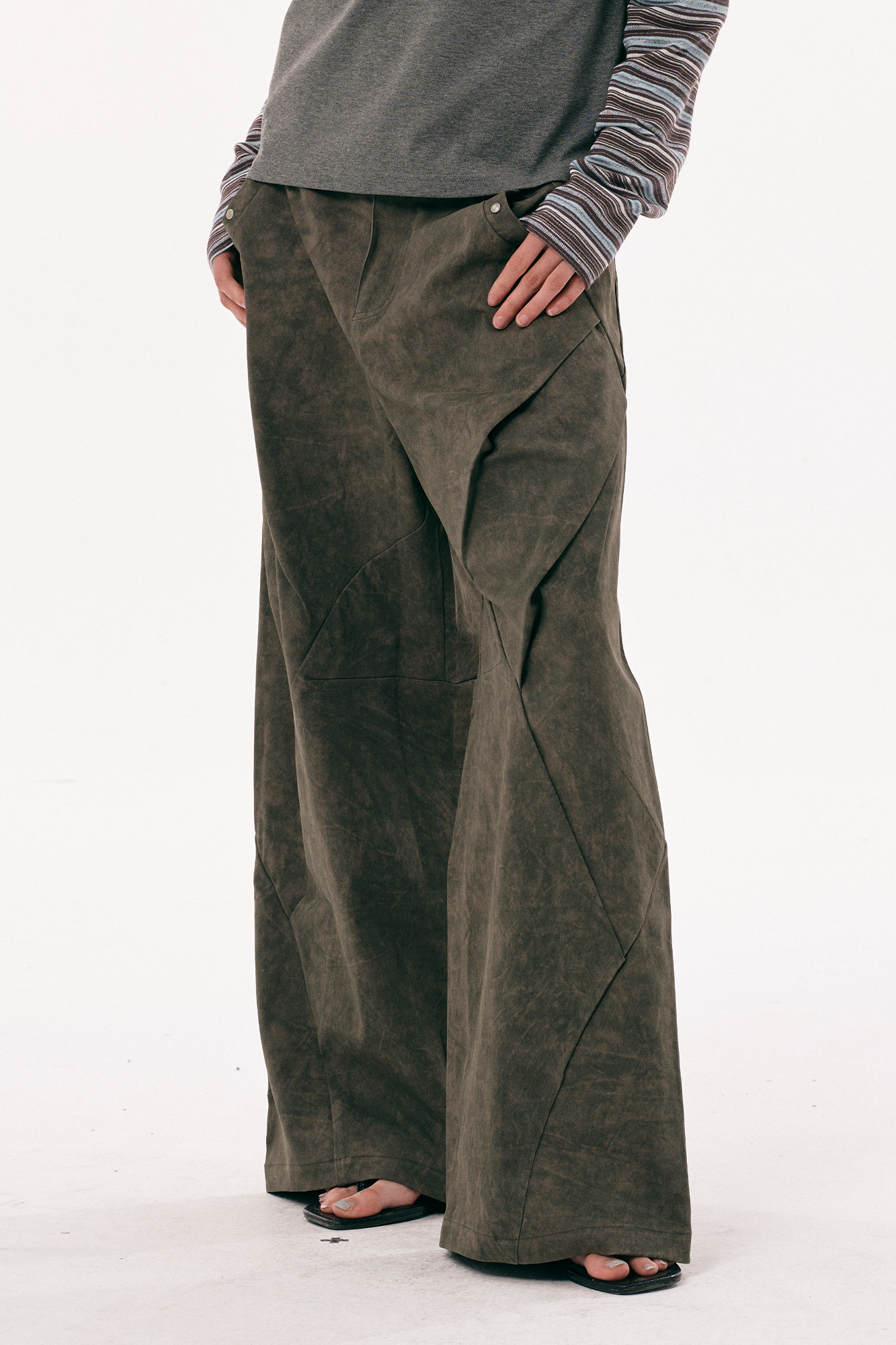 PASET Distressed Paneled Folded Curved Pants