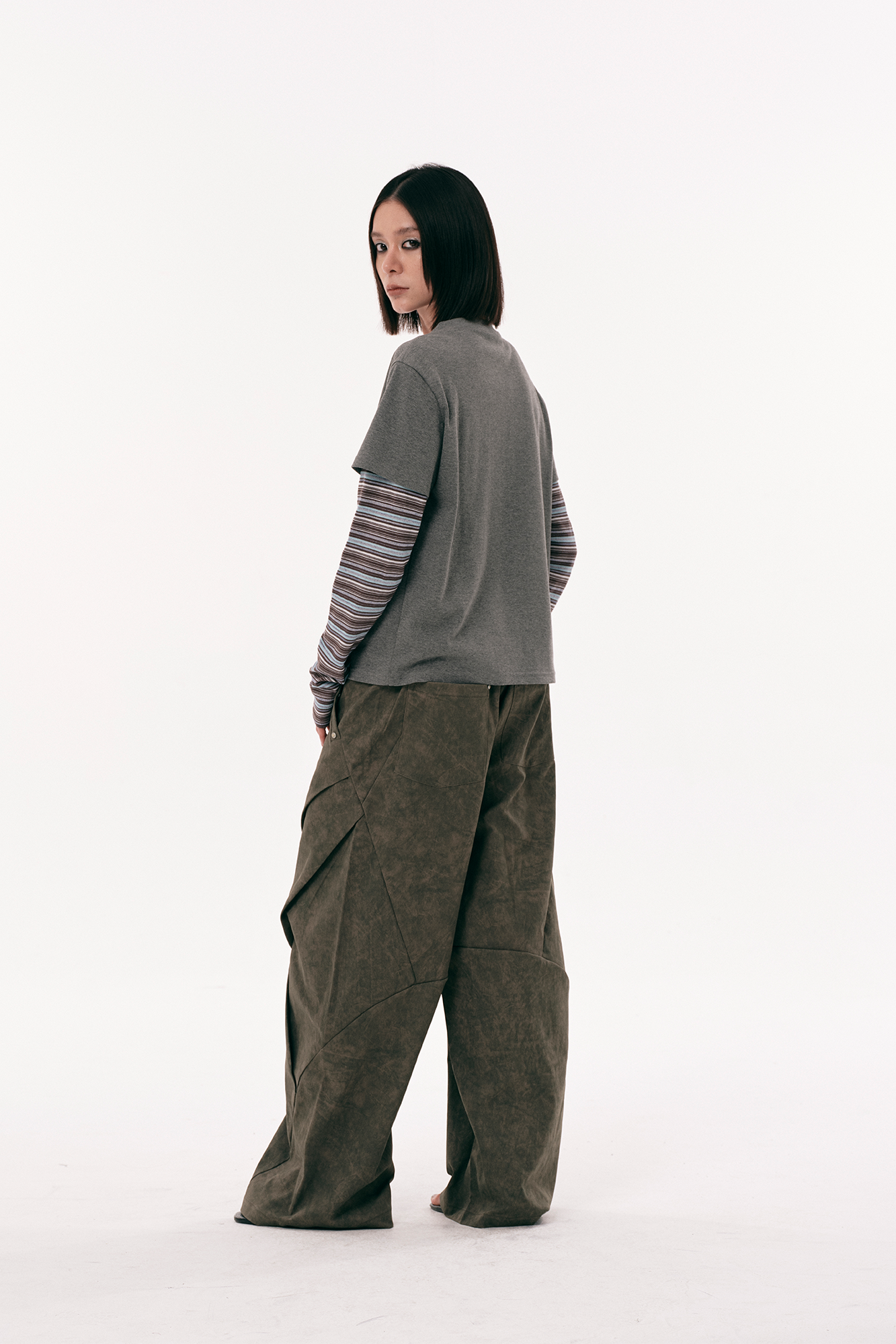 PASET Distressed Paneled Folded Curved Pants