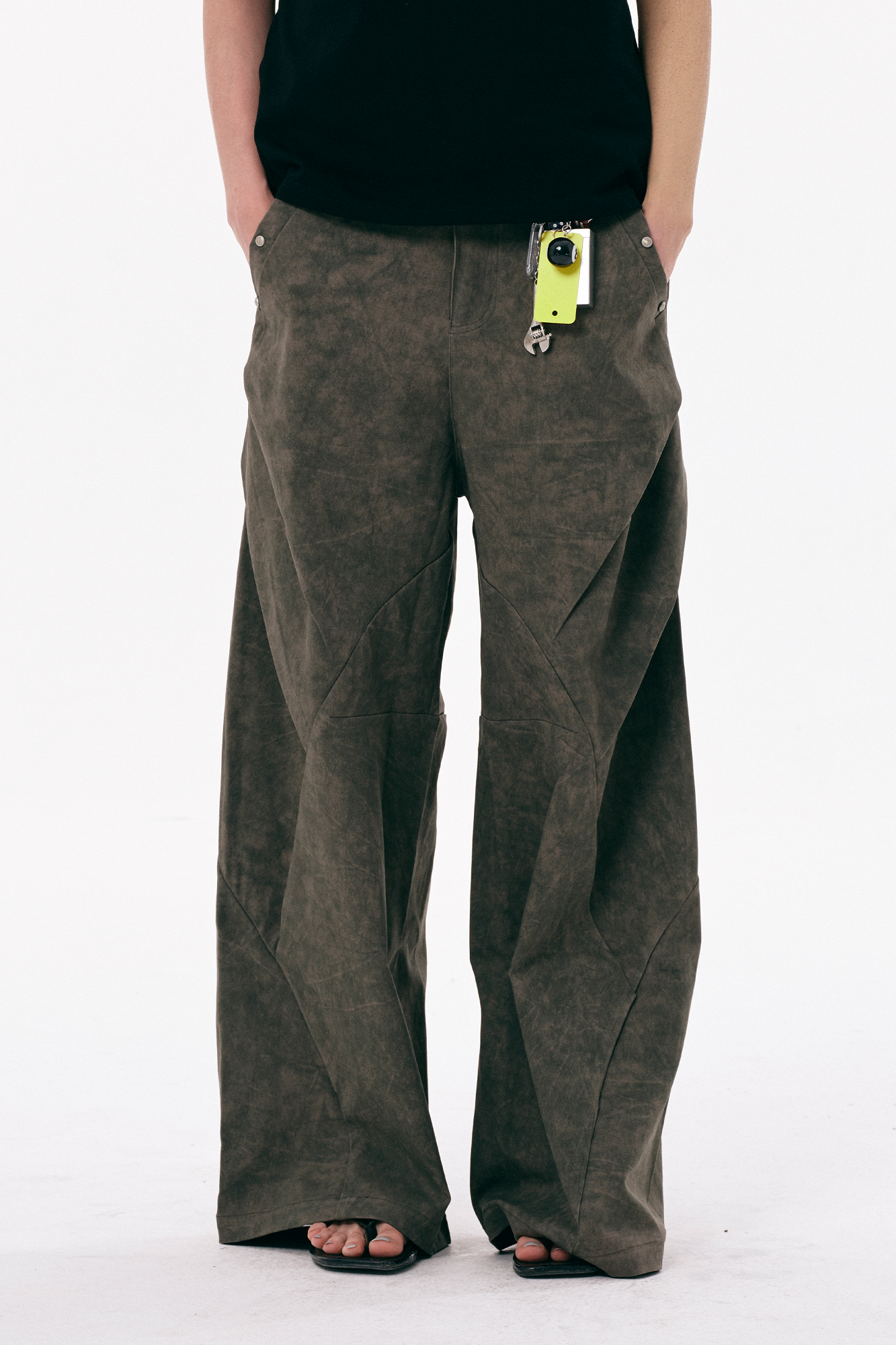 PASET Distressed Paneled Folded Curved Pants
