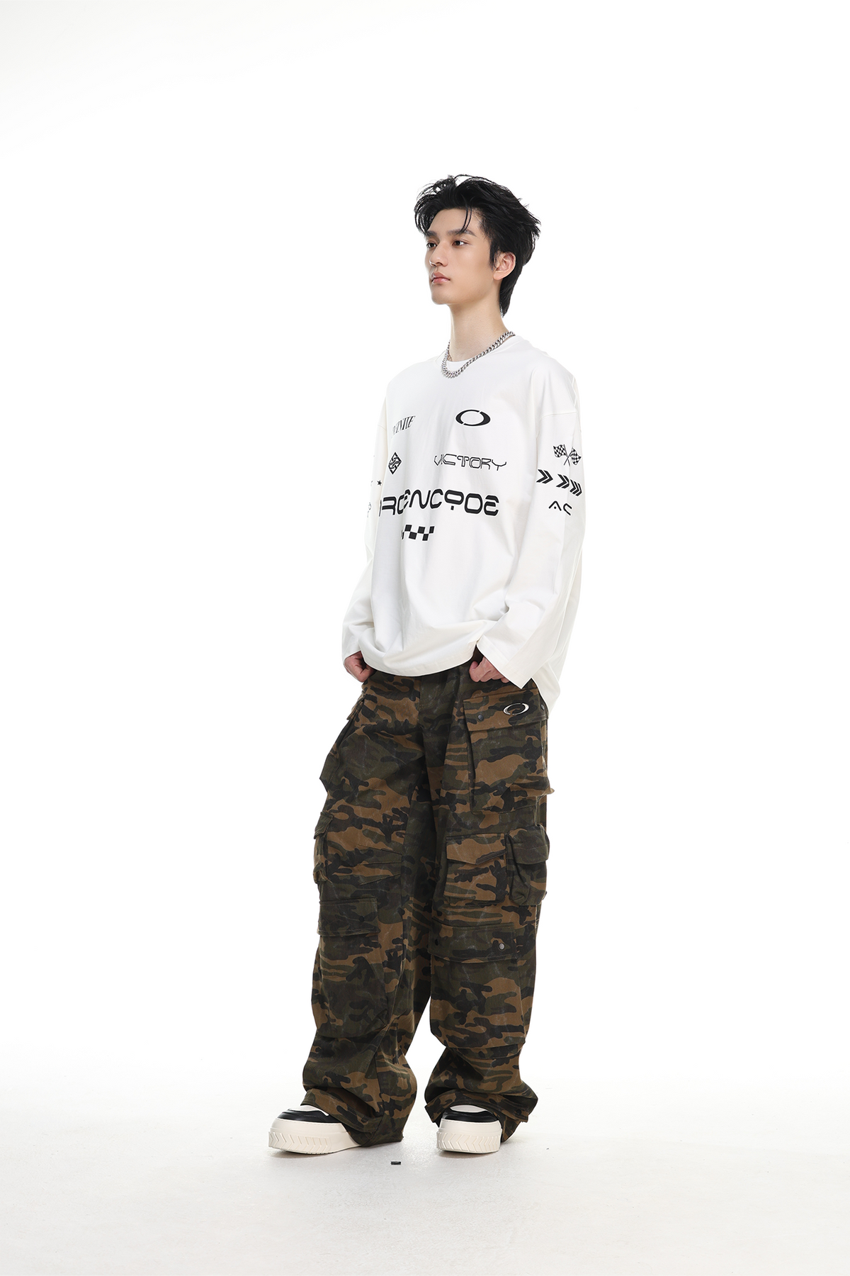 ARDENCODE Camo Multi-Pocket Wide-Leg Cargo Pants, premium urban and streetwear designers apparel on PROJECTISR.com, ARDENCODE