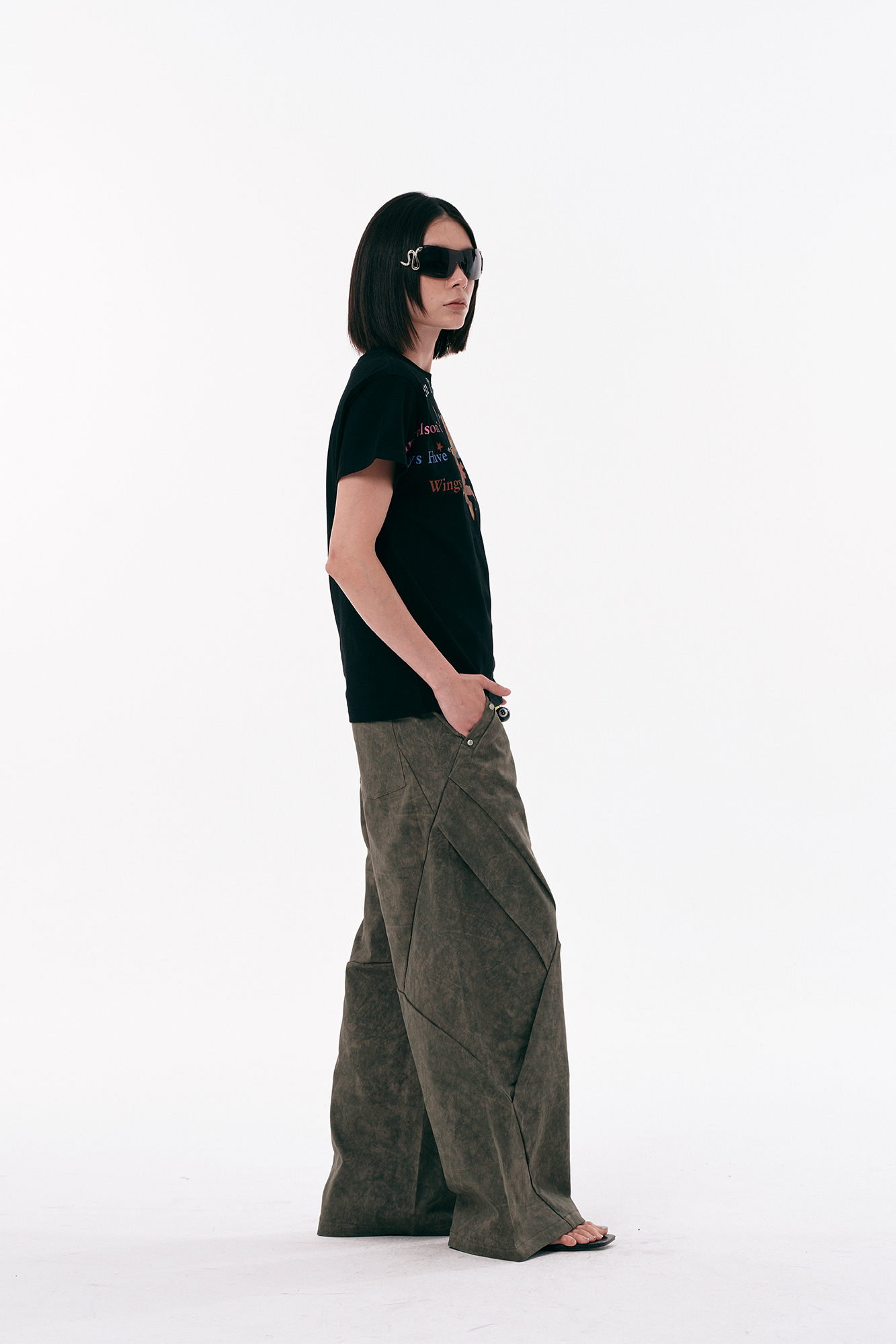 PASET Distressed Paneled Folded Curved Pants