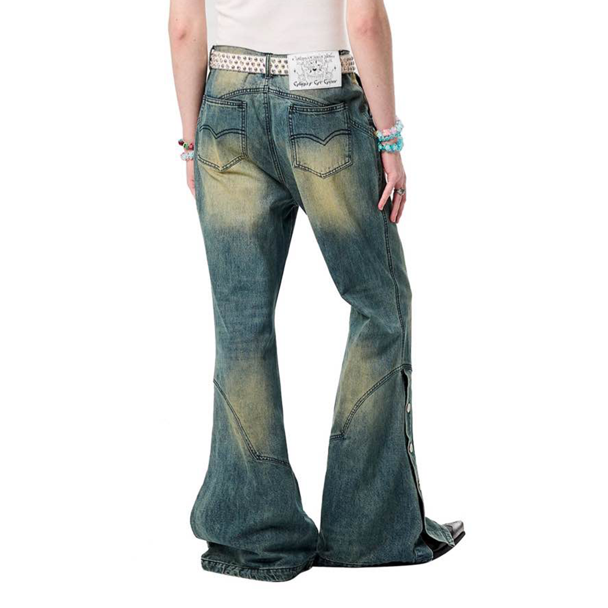 ERISSTOFF Washed Detachable Flared Jeans Blue
