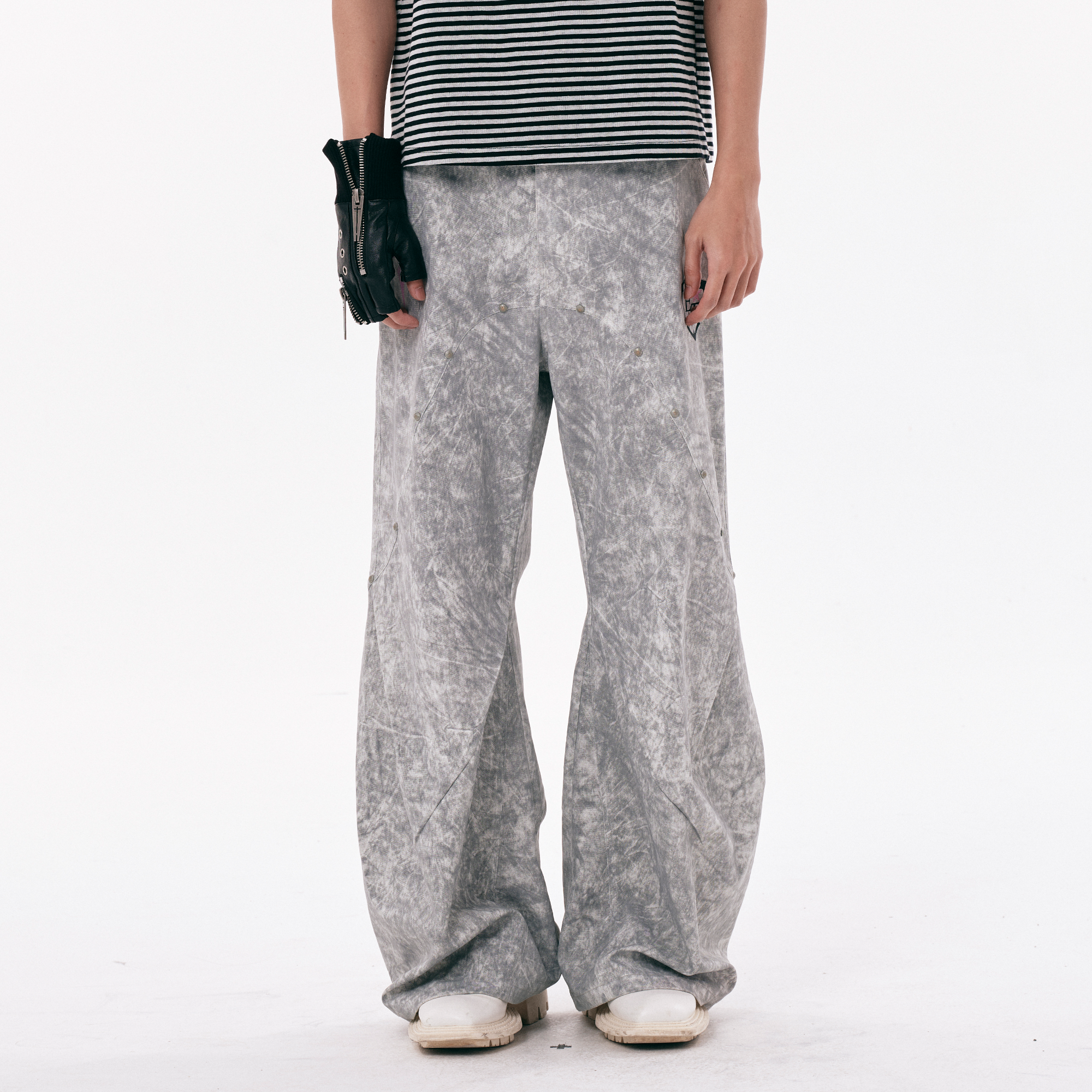 PASET Distressed Marbled Curved Pants
