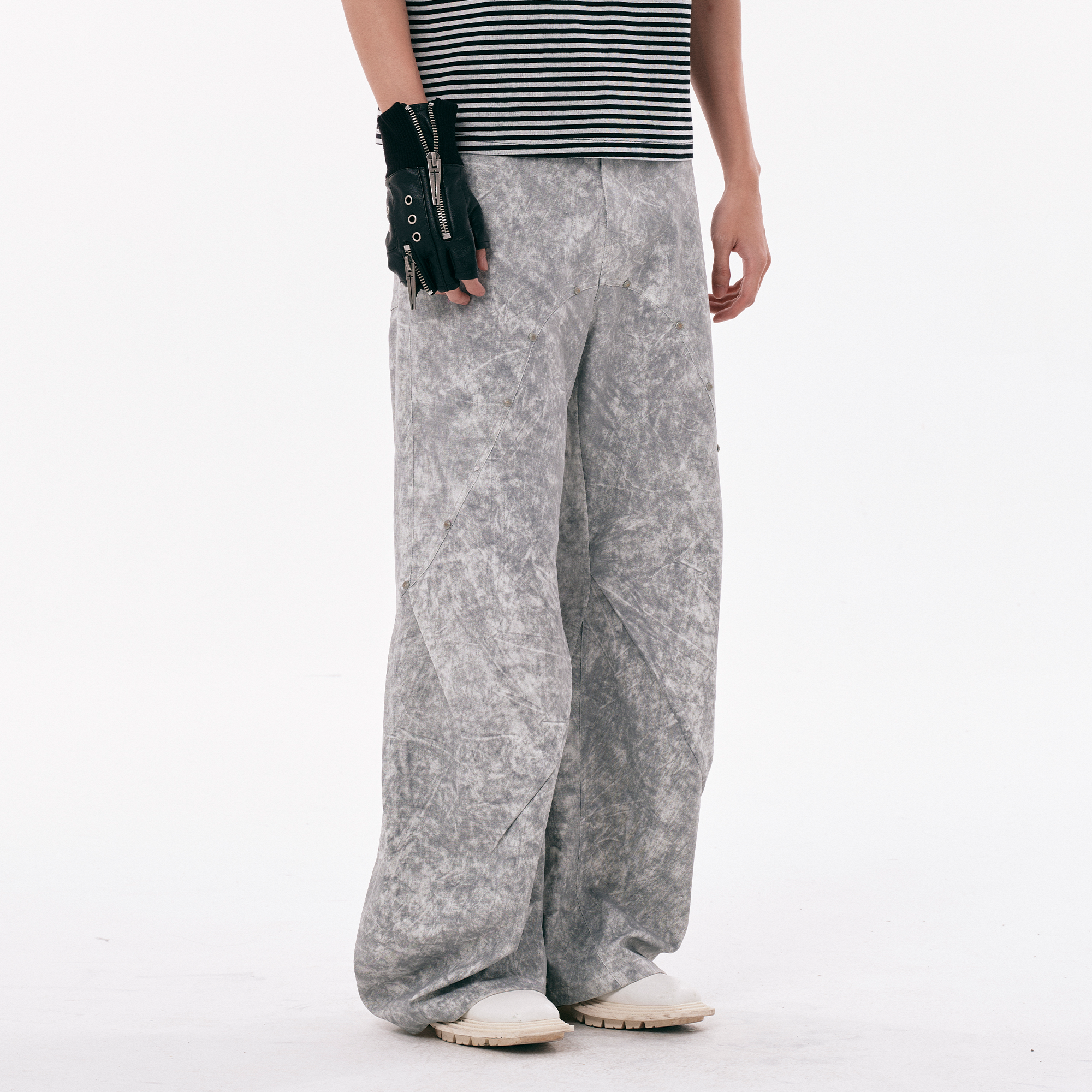 PASET Distressed Marbled Curved Pants