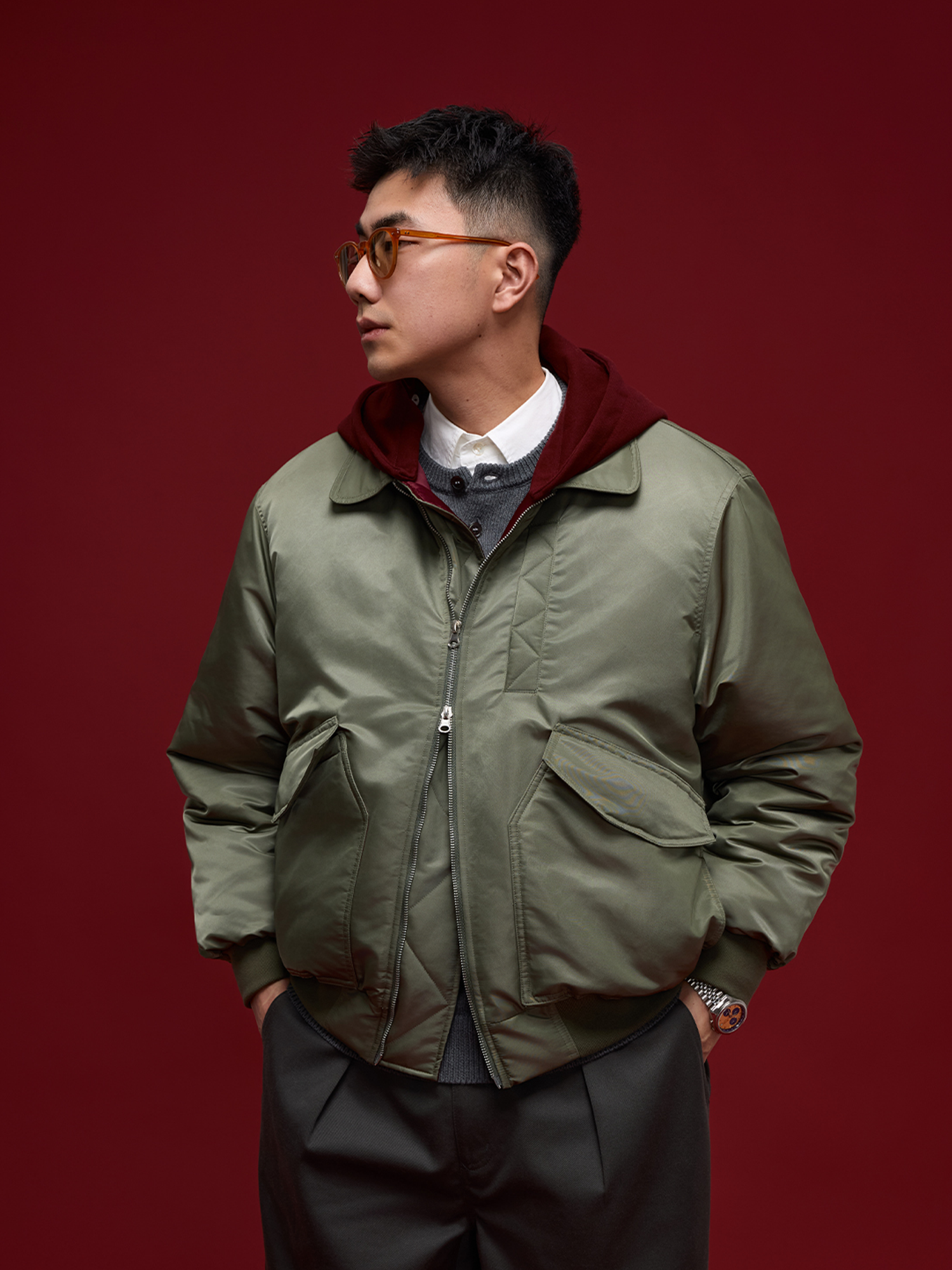 BANANA CLUB Glossy Utility Padded Bomber Jacket