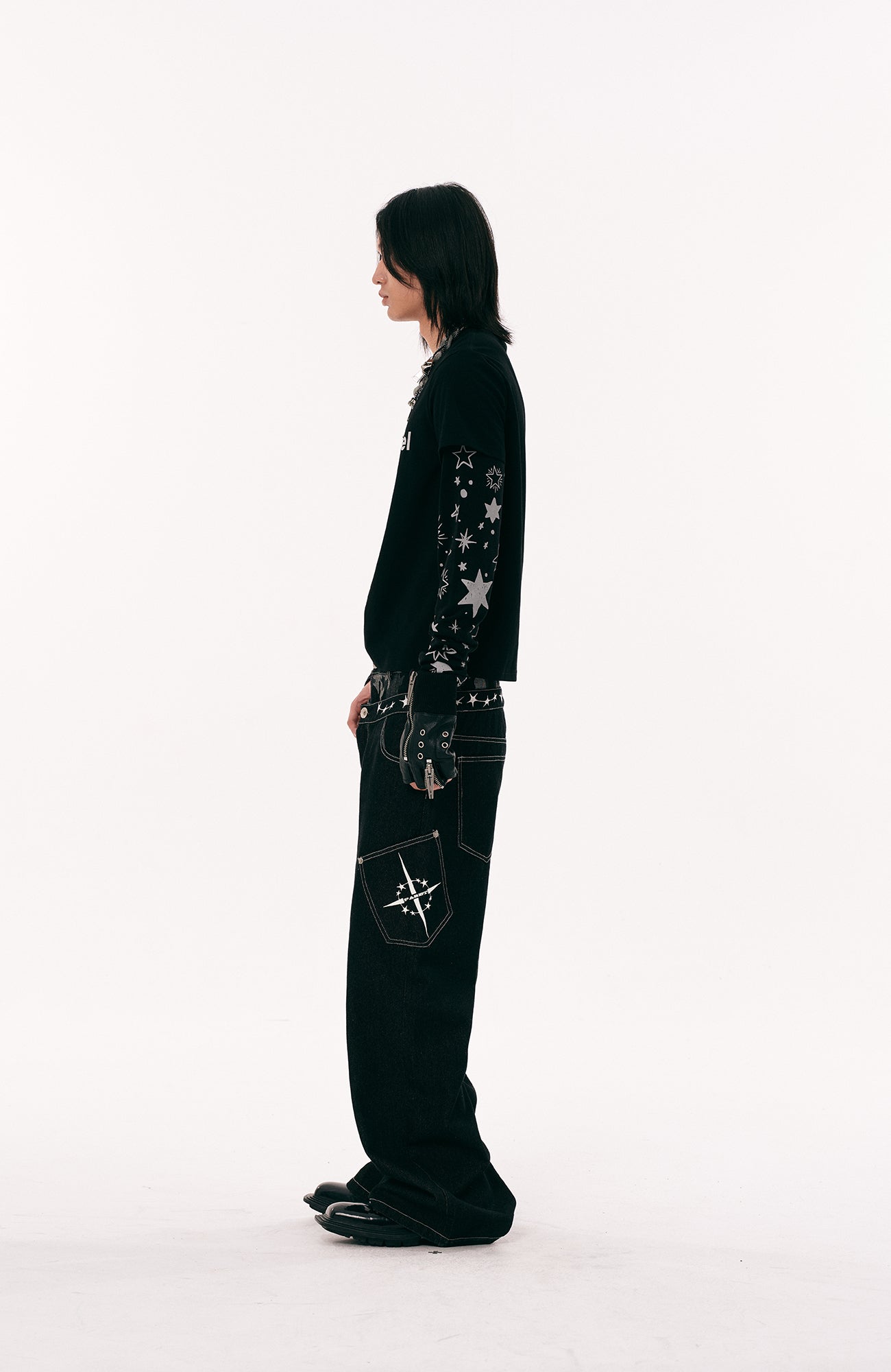 PASET Camo Double Waist Embroidered Jeans