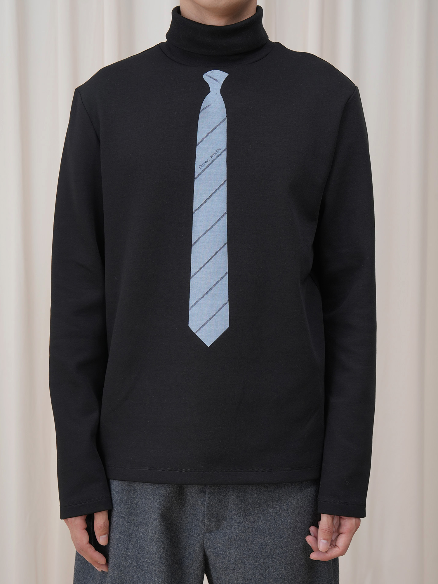 OUYANG WENJUN Stripes-Tie Graphic Turtleneck Long-Sleeve Tee