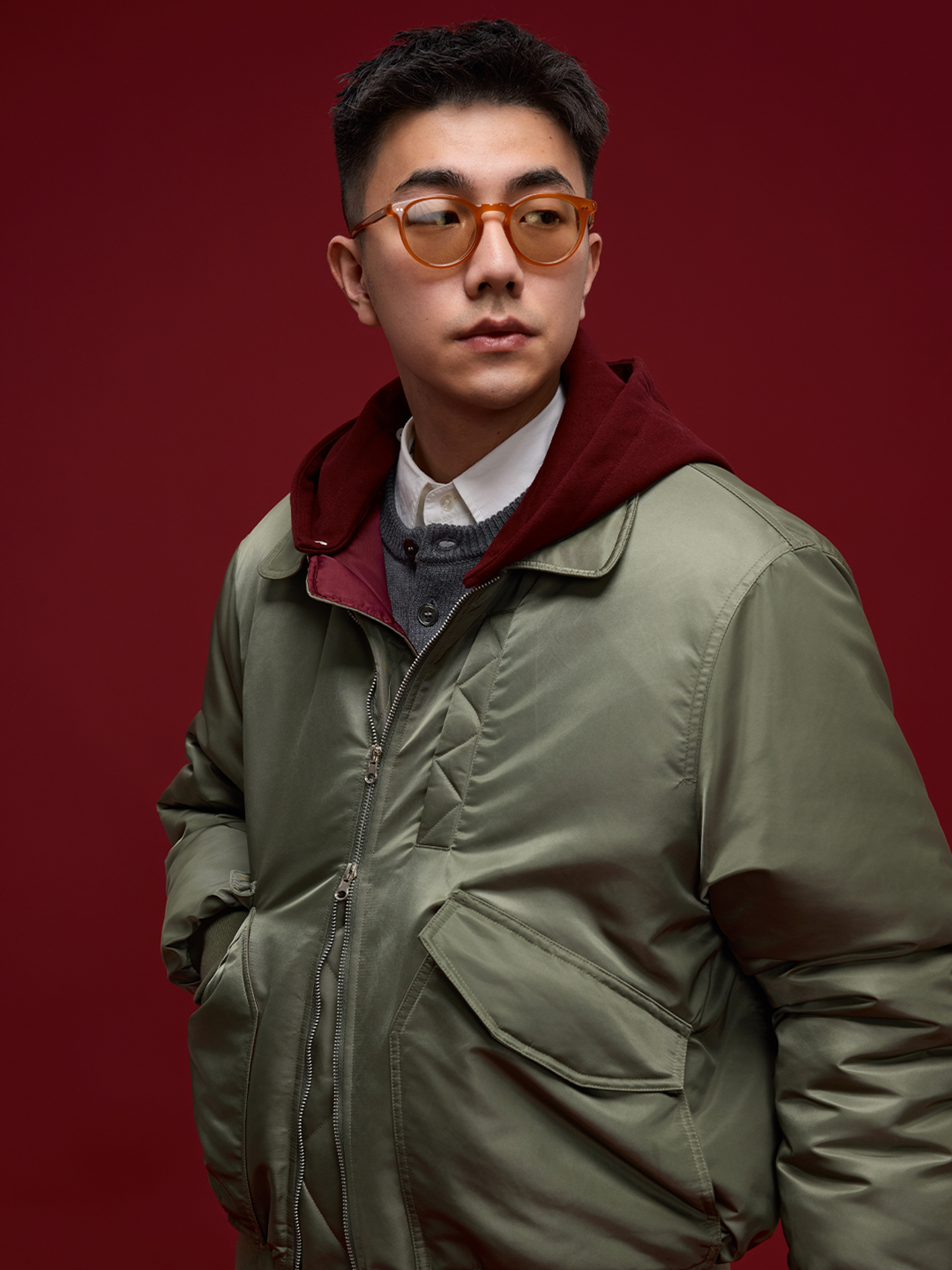 BANANA CLUB Glossy Utility Padded Bomber Jacket