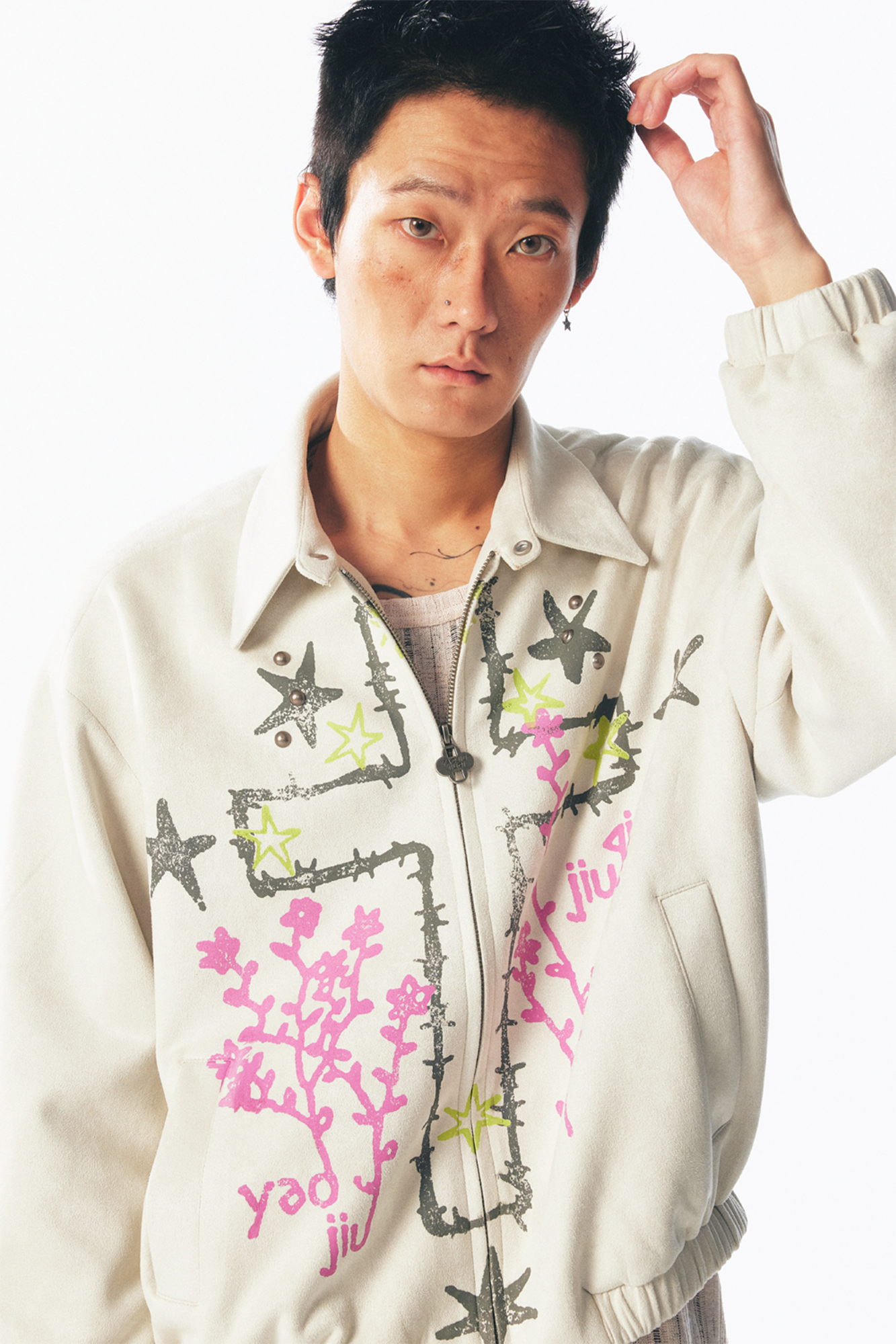 1997 POSTOFFICE Floral Cross Faux Suede Jacket