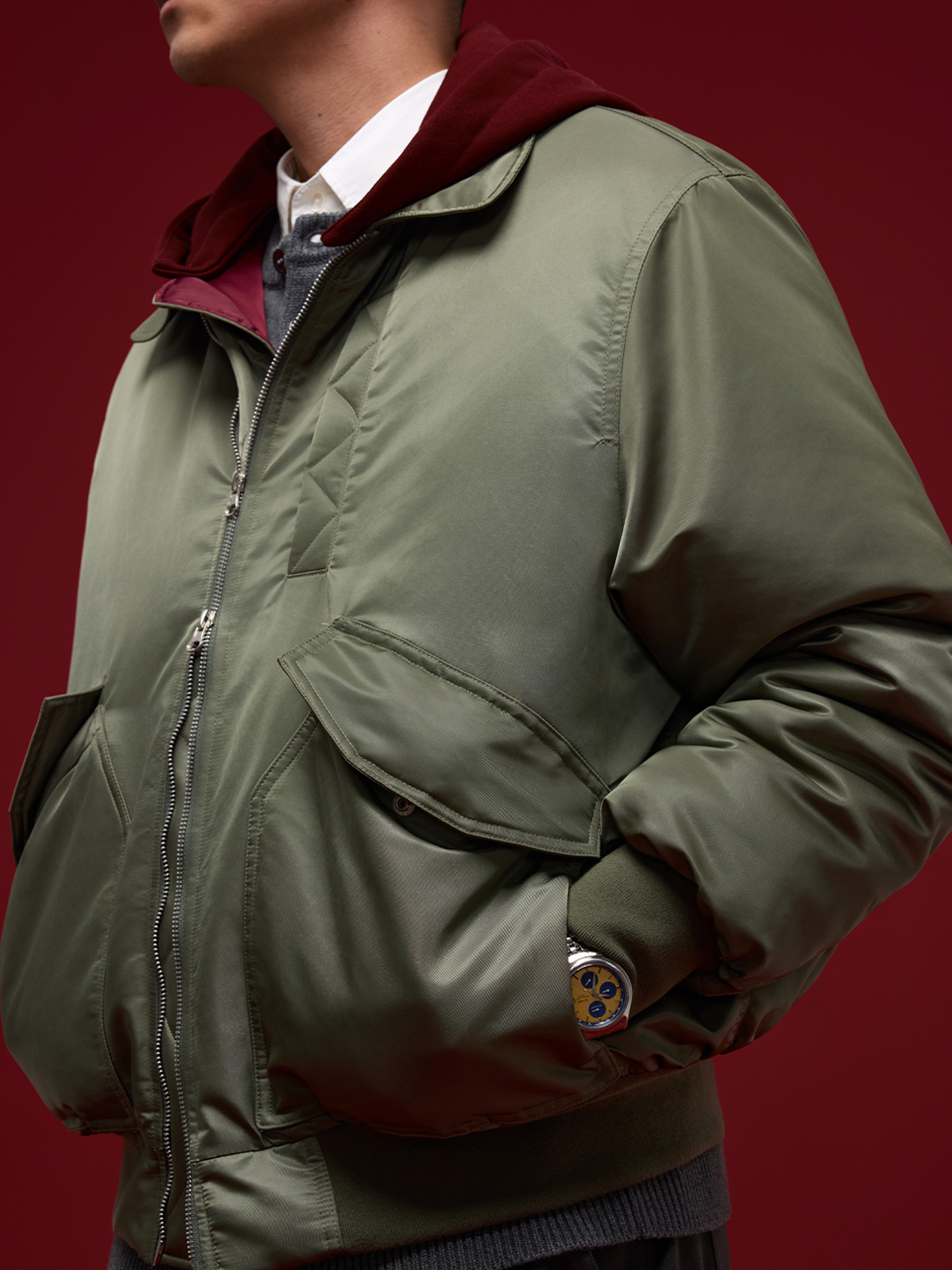 BANANA CLUB Glossy Utility Padded Bomber Jacket