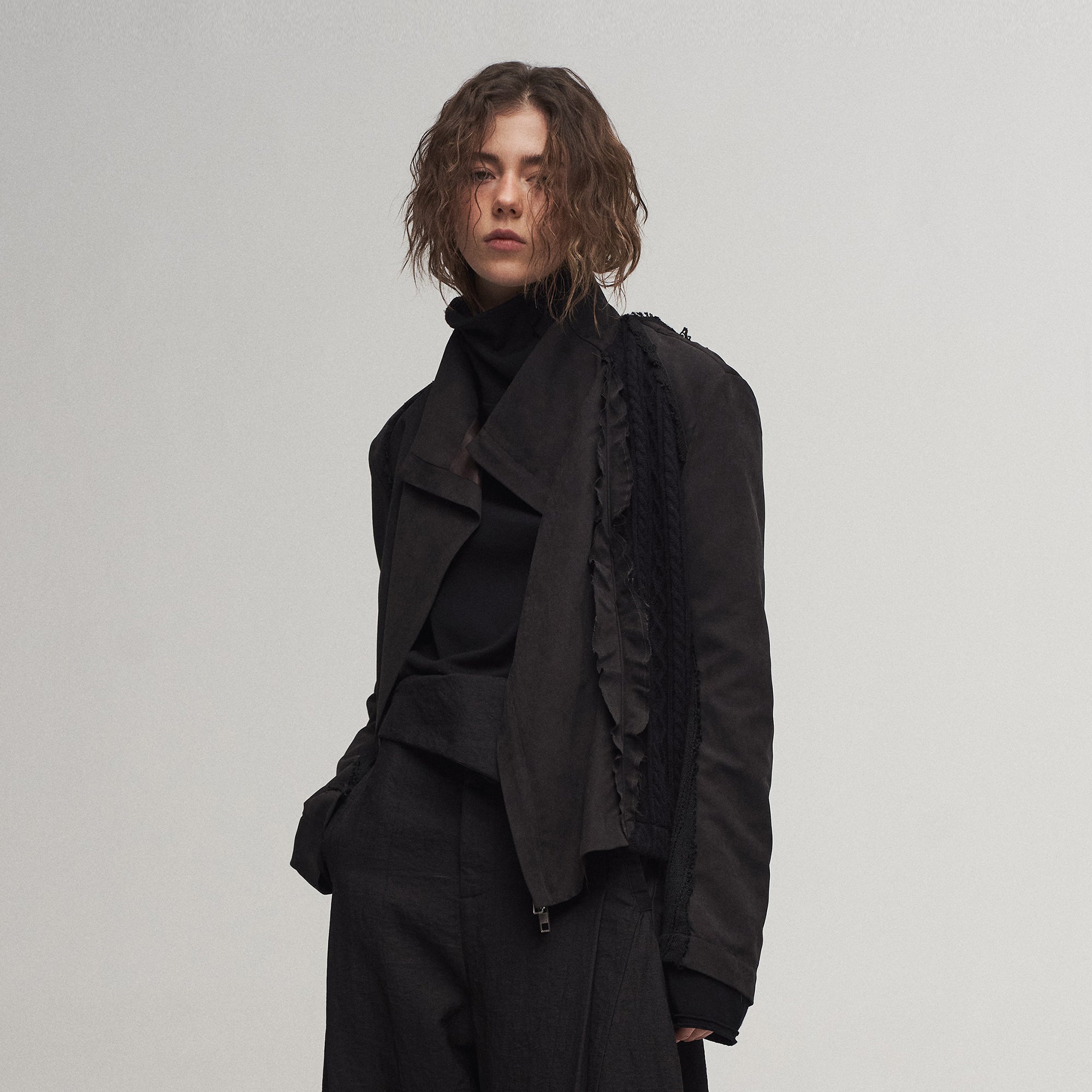 ILNya Nieternite Nifutur Asymmetrical Frayed Seam Ruffle Jacket