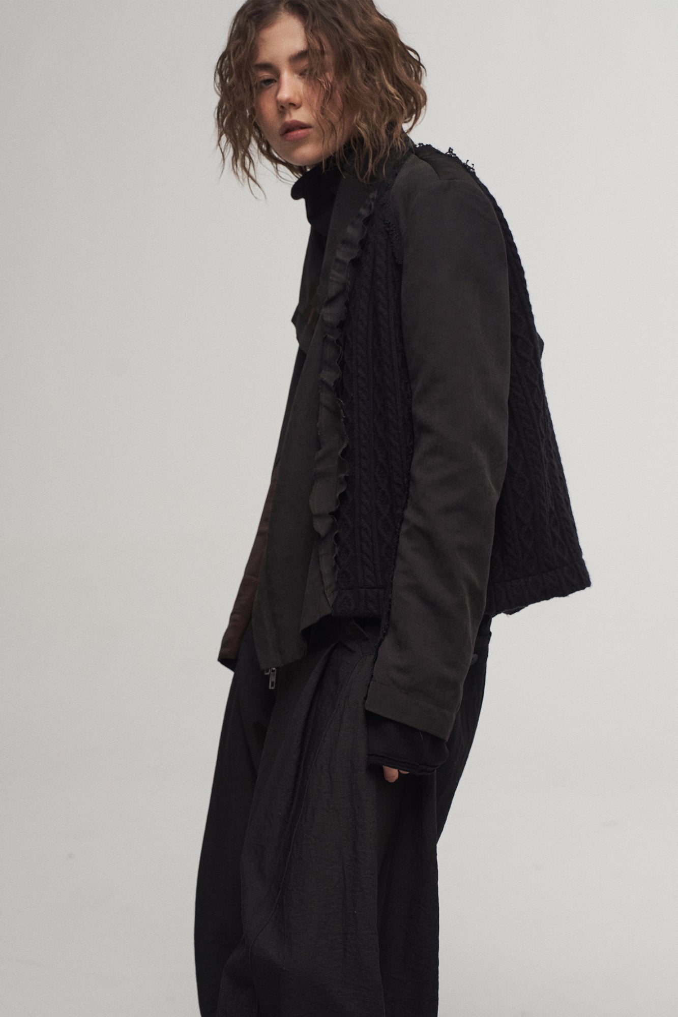ILNya Nieternite Nifutur Asymmetrical Frayed Seam Ruffle Jacket