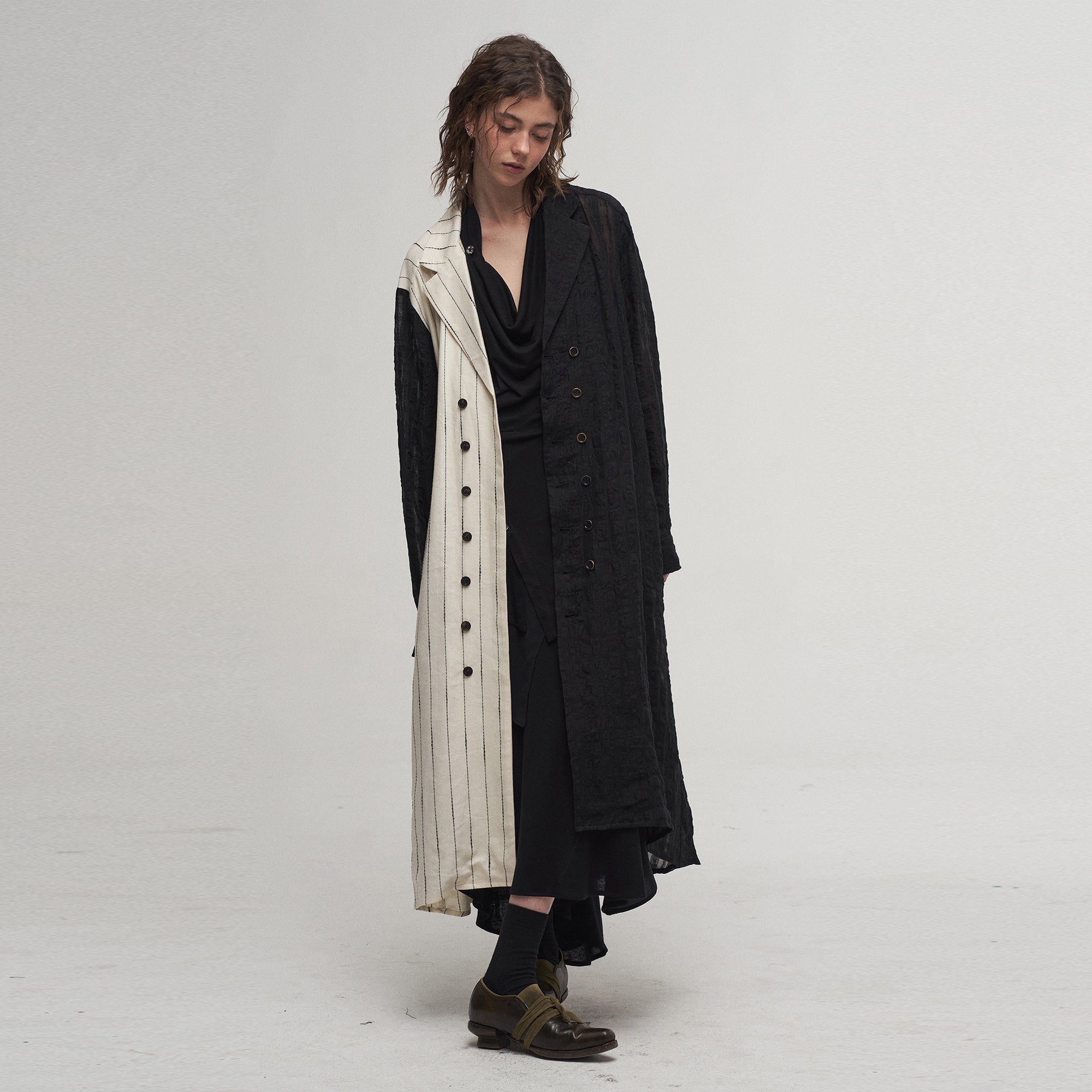 ILNya Nieternite Nifutur Contrast Spliced Striped Sheer Coat