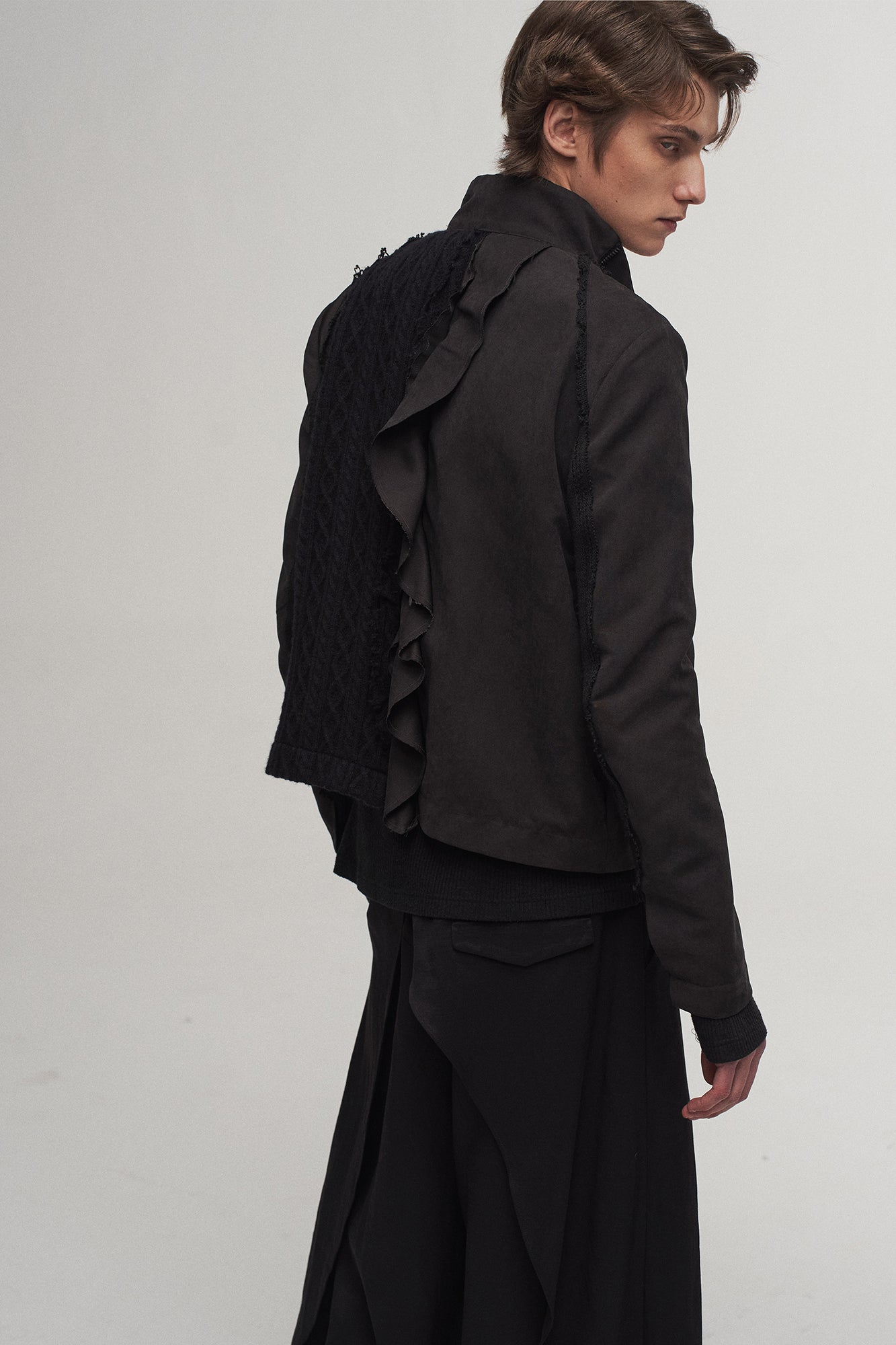 ILNya Nieternite Nifutur Asymmetrical Frayed Seam Ruffle Jacket