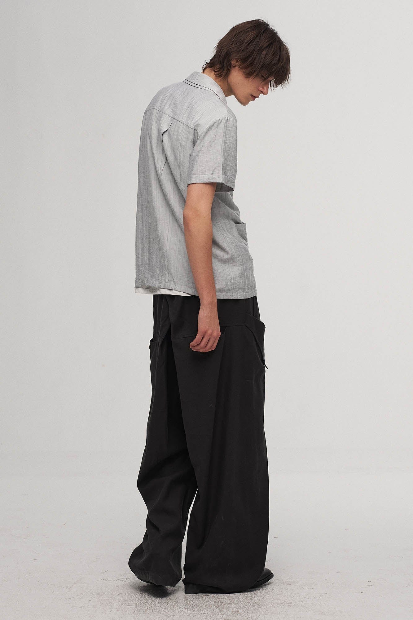 ILNya Nieternite Nifutur Stripe Crinkled Spliced Layered Collar T-Shirt Silver