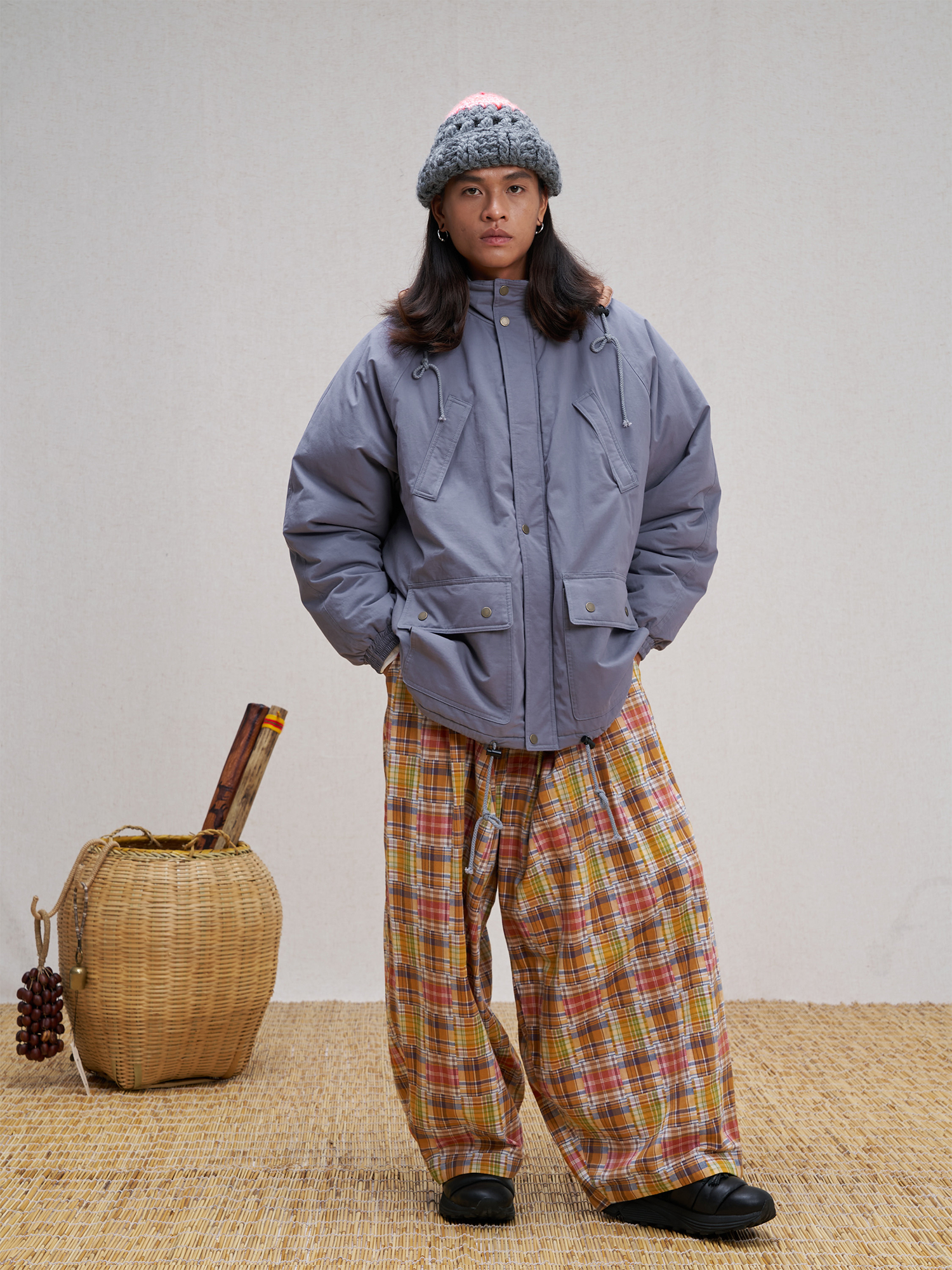 UNLIMITED MOTE Patchwork-Elbow Padded Utility Parka